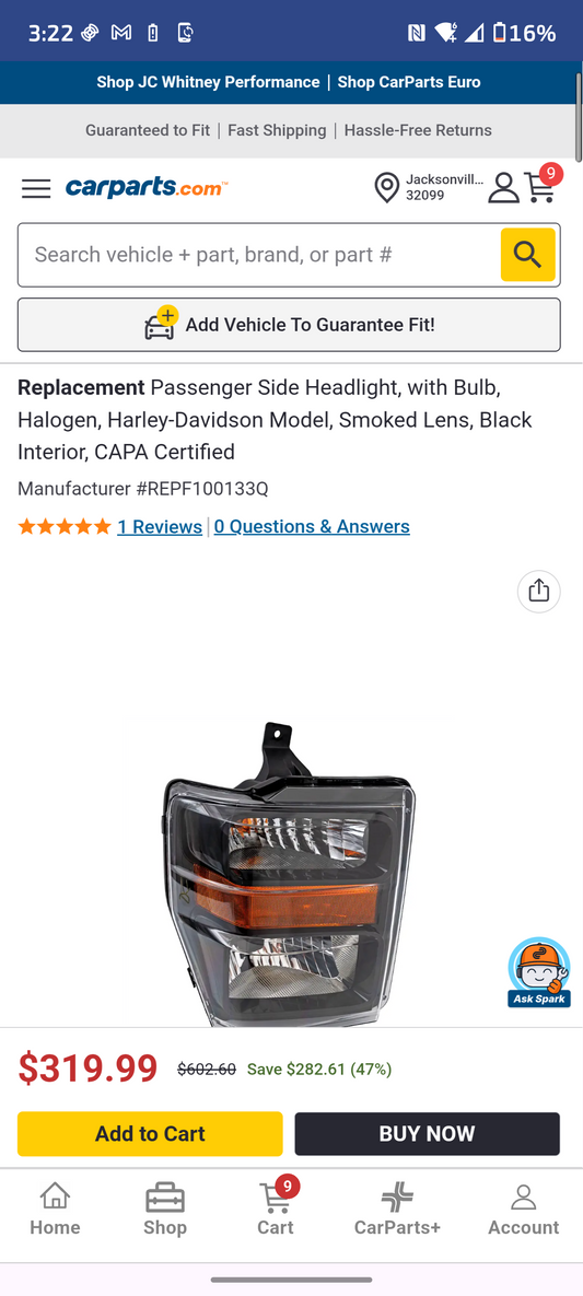 2008-2010 Ford F-250 / F-350 / Harley-Davidson Edition Passenger Side Halogen Headlight - CAPA Certified (Part # REPF100133Q) 🛻💡