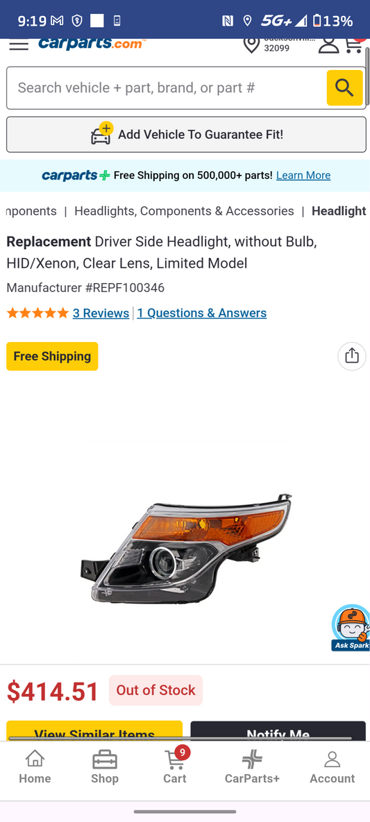 2011-2015 Ford Explorer Driver Side HID/Xenon Headlight (LH Left) 🚙💡