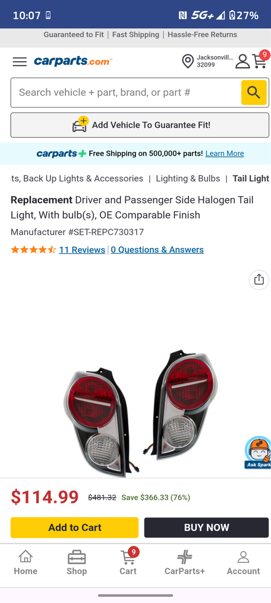 2013-2015 Chevrolet Spark LS / LT Driver & Passenger Tail Light Pair Set (LH & RH) 🚗💡
