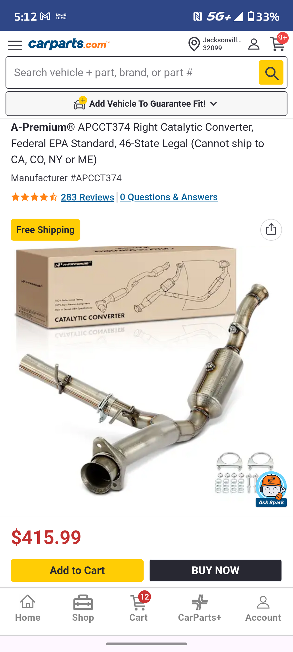 2015-2020 Ford F-150 3.5L EcoBoost Right Passenger Side Catalytic Converter (Federal EPA Compliant) š»šØ