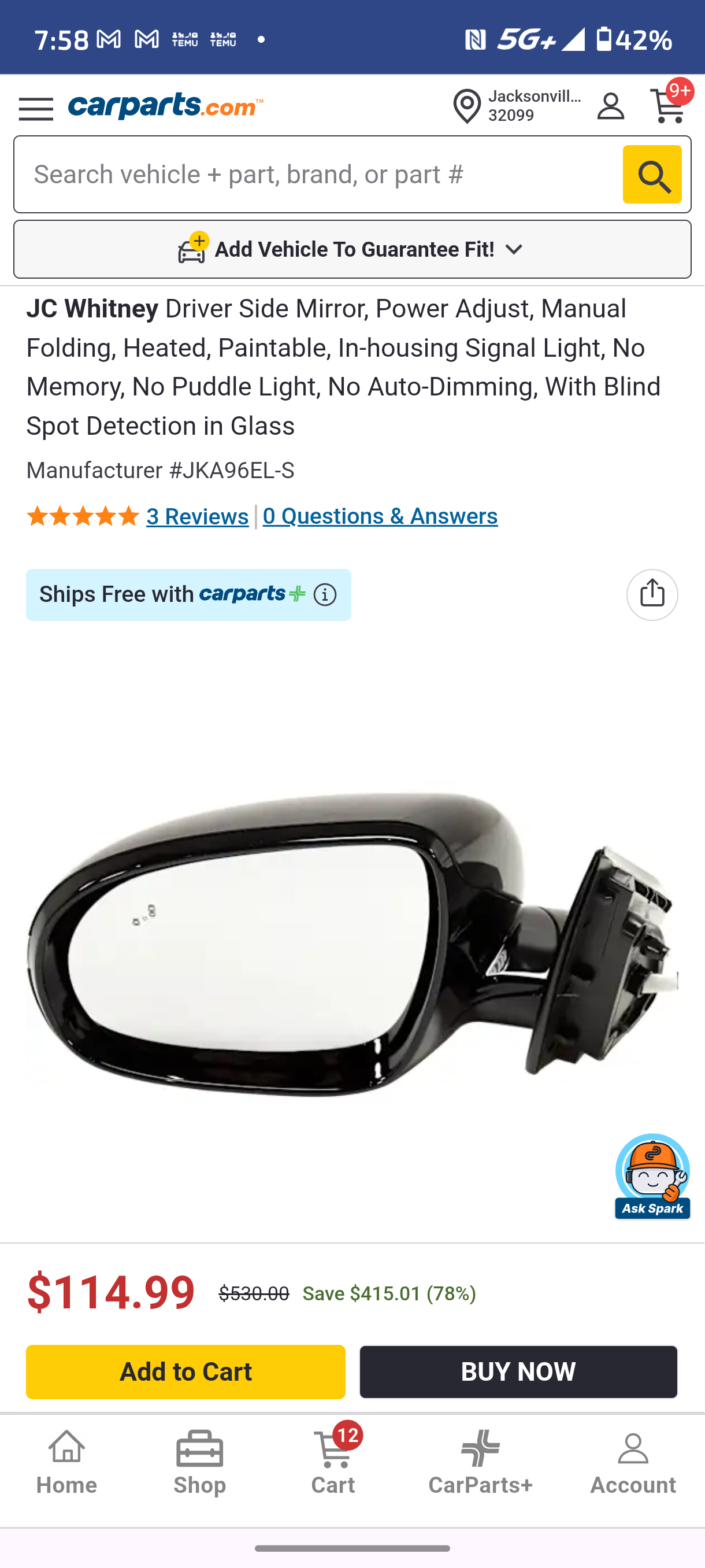 2016-2020 Kia Sorento Passenger Side Power View Mirror Assembly (Paint to Match) ππͺ