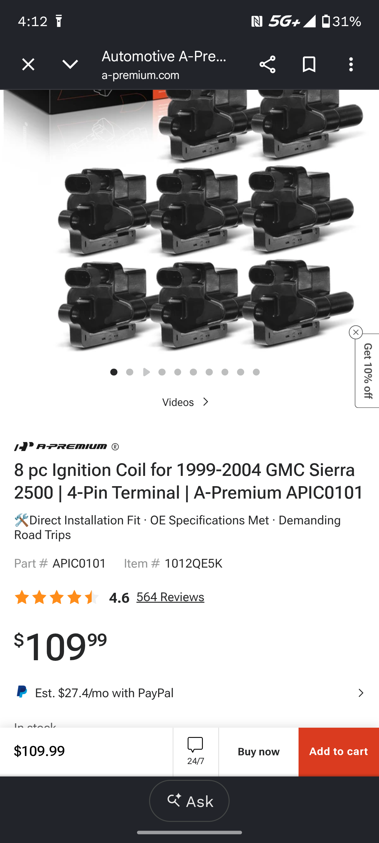 1999-2007 GMC Sierra / Chevy Silverado V8 8-Piece Ignition Coil Pack Set (APIC0101) ā”ļøš