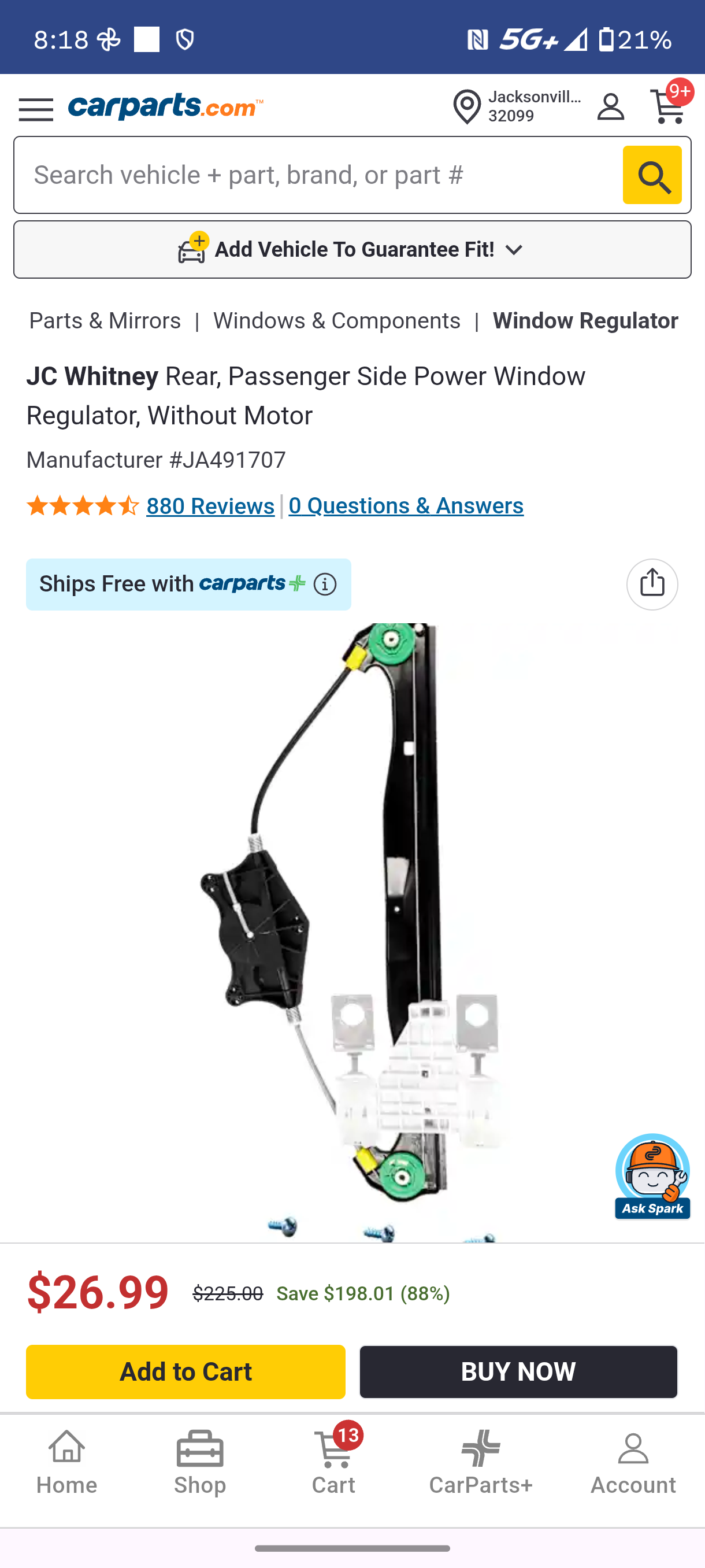 2006-2013 Audi A3 Passenger Side Power Window Regulator šŖš