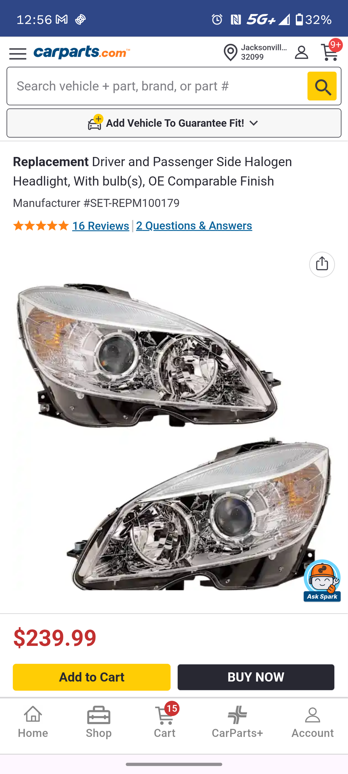 2008-2011 Mercedes-Benz C-Class Driver & Passenger Side Halogen Headlights Set š»š”