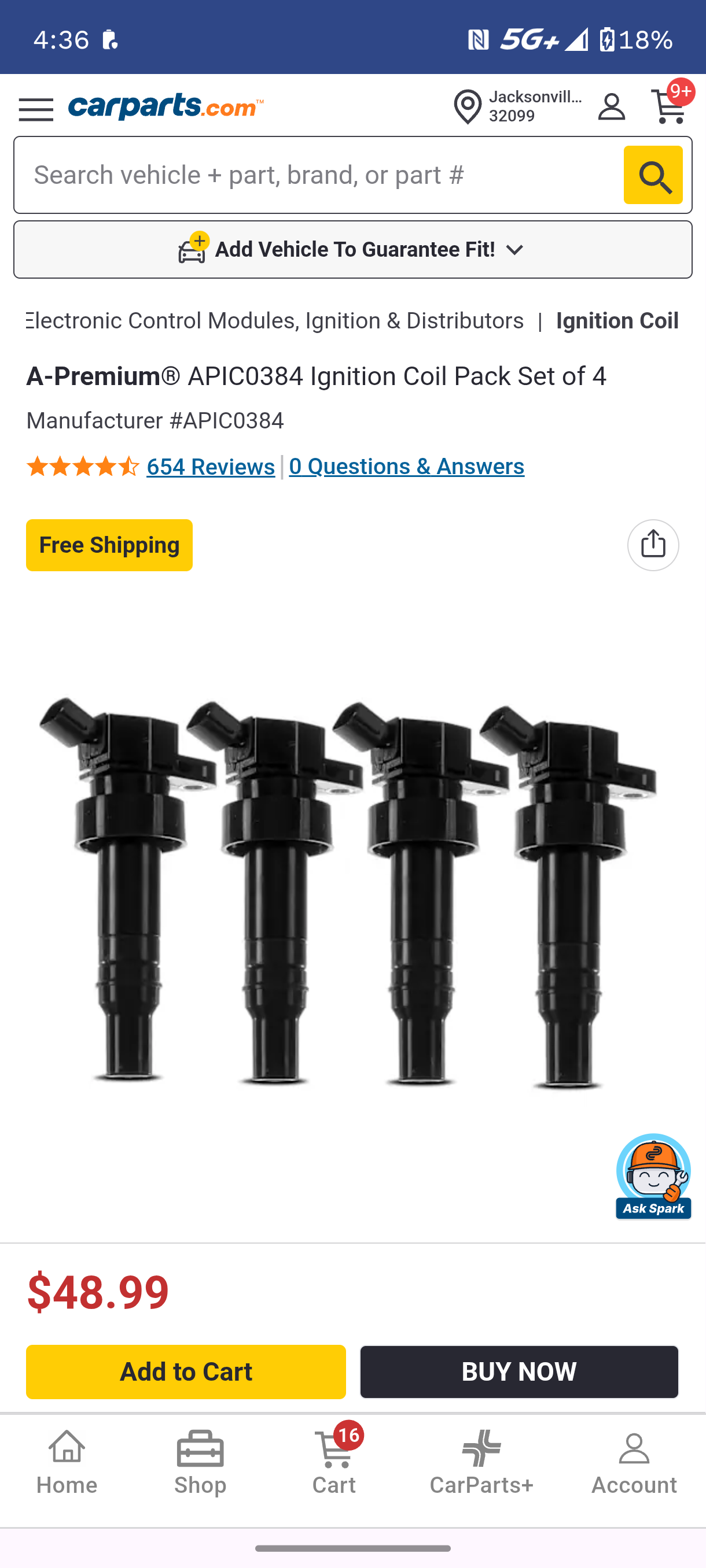 2012-2017 Hyundai Accent Veloster / Kia Rio Soul 1.6L Ignition Coil Packs (Set of 4) šā”