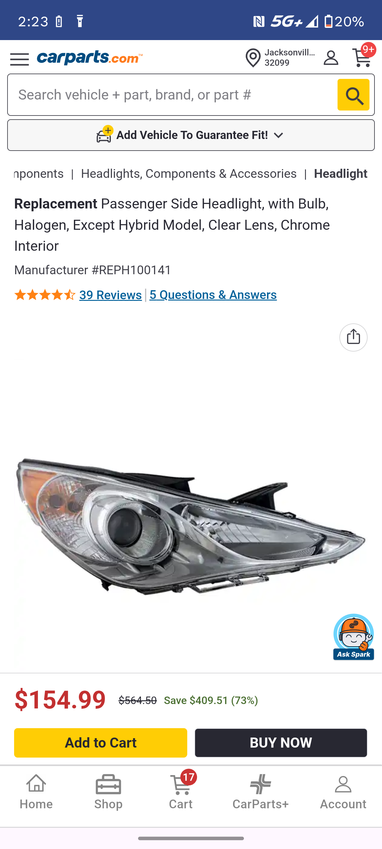 2011-2014 Hyundai Sonata Passenger Right Side Halogen Headlight Assembly šš”