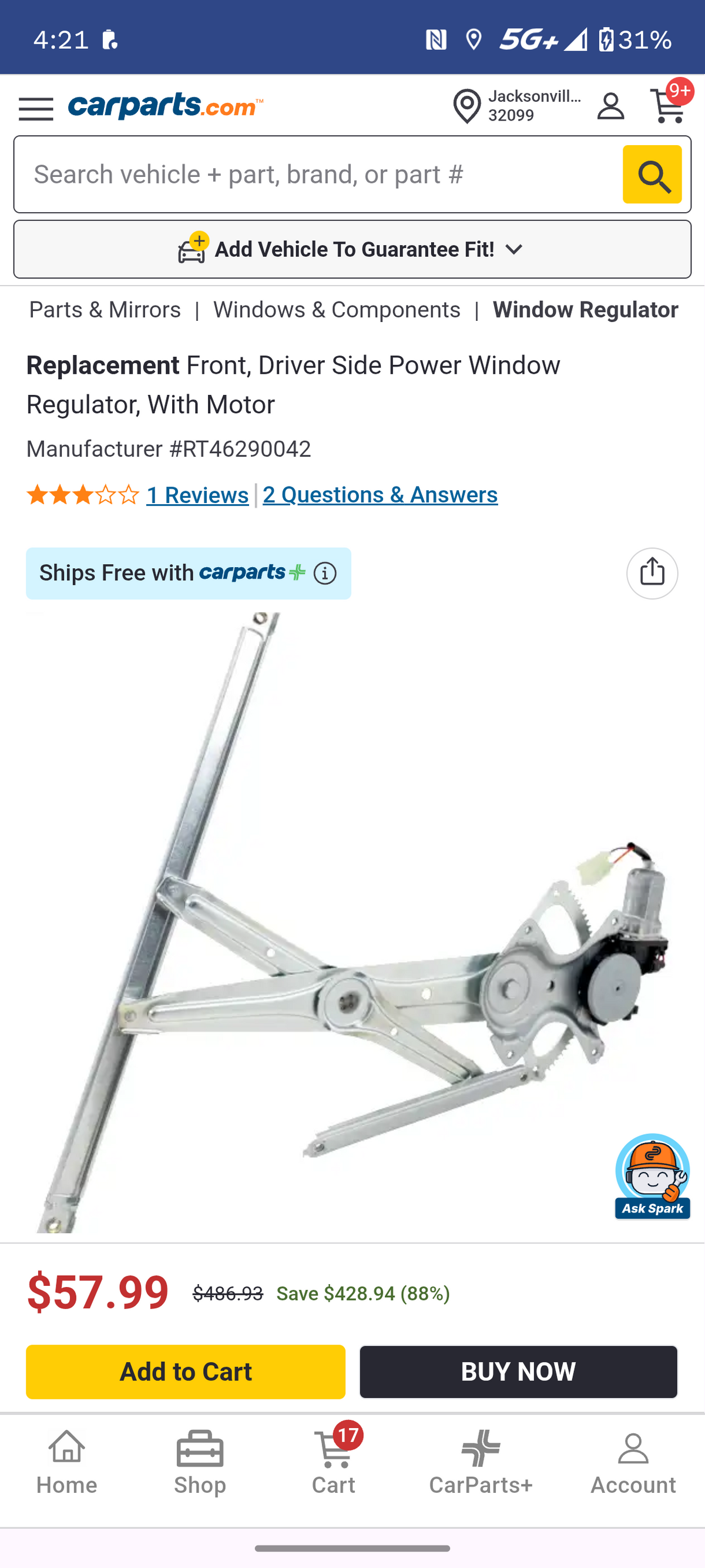 2006-2012 Toyota RAV4 Front Driver Left Side Power Window Regulator & Motor Assembly šā”