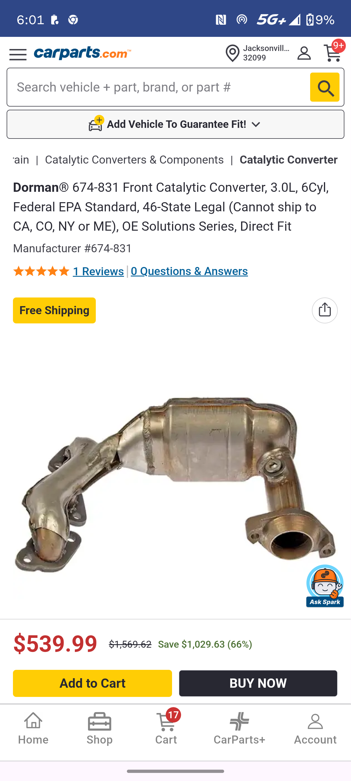 2001-2008 Ford Escape, Mazda Tribute & Mercury Mariner Front Catalytic Converter & Exhaust Manifold Assembly (3.0L V6) ππ©