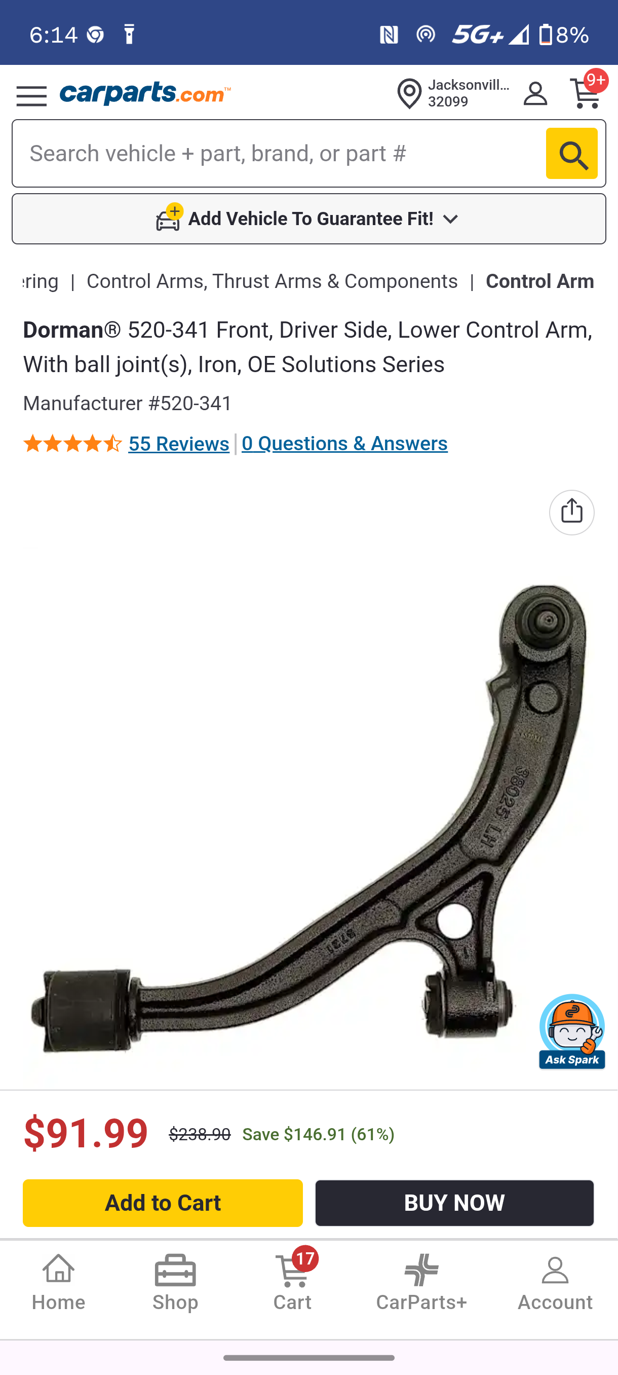 2001-2007 Chrysler Town & Country, Dodge Caravan & Grand Caravan Front Driver Side Lower Control Arm with Ball Joint ππ©