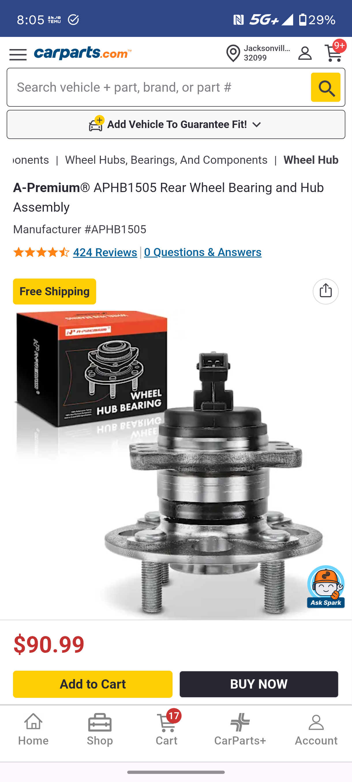 2018-2022 Kia Rio & Hyundai Accent Rear Wheel Bearing & Hub Assembly with ABS Sensor (4 Lug) ππ