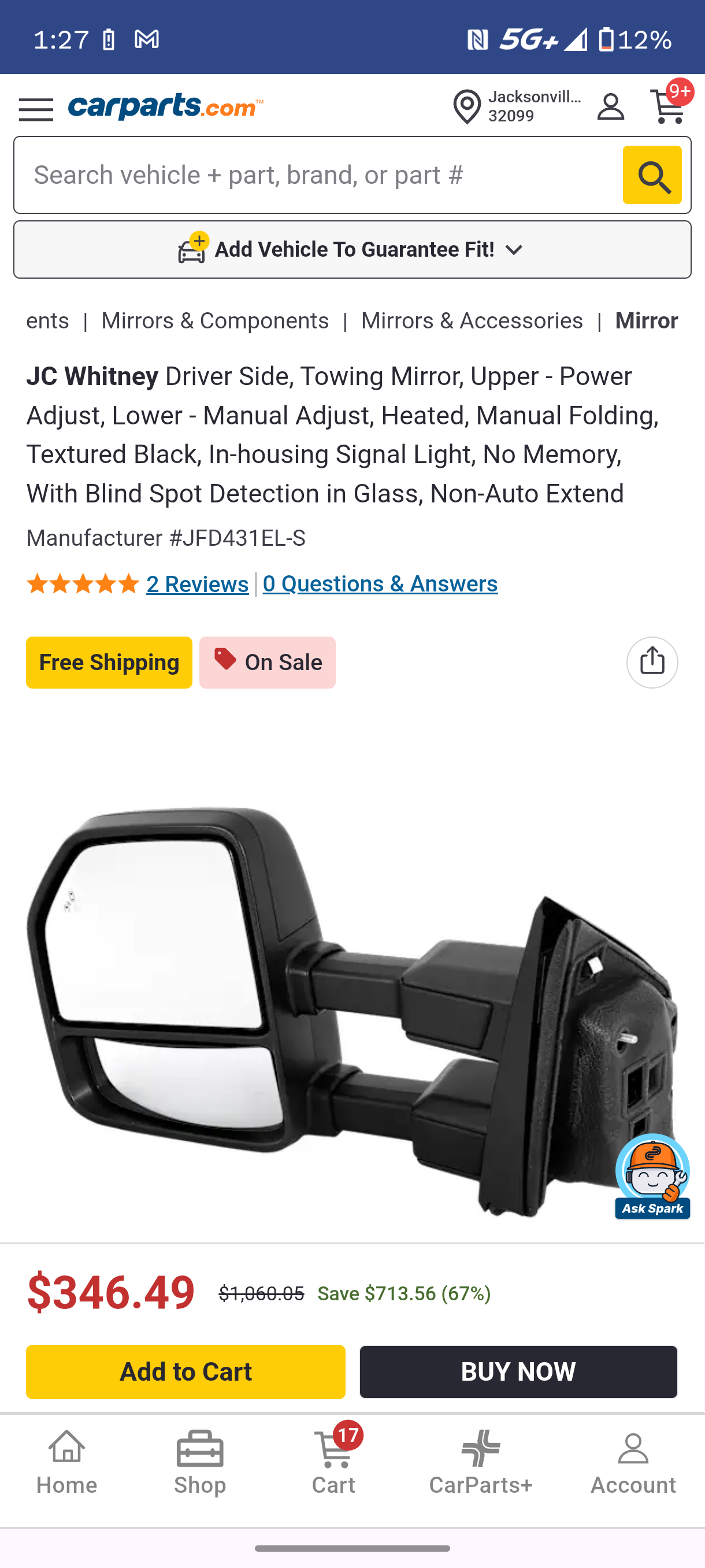 2017-2022 Ford F-250 F-350 F-450 Driver Side Towing Mirror ππͺ