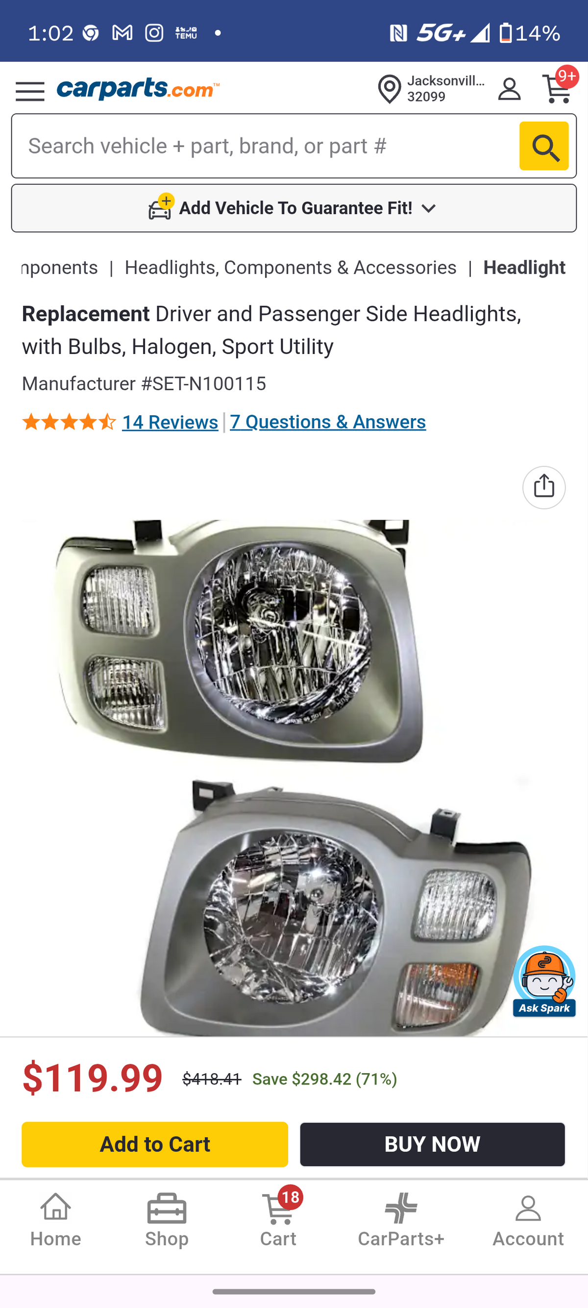 2002-2004 Nissan Xterra Driver & Passenger Side Halogen Headlights Pair with Bulbs ππ‘