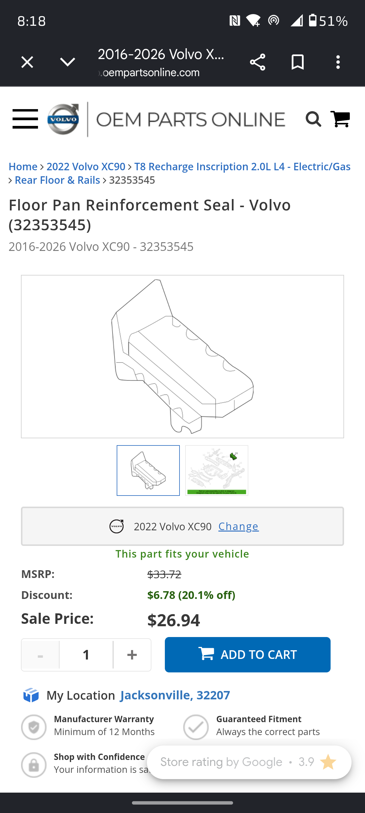 2016β2026 Volvo XC90 Genuine Floor Pan Reinforcement Seal ππ‘οΈ