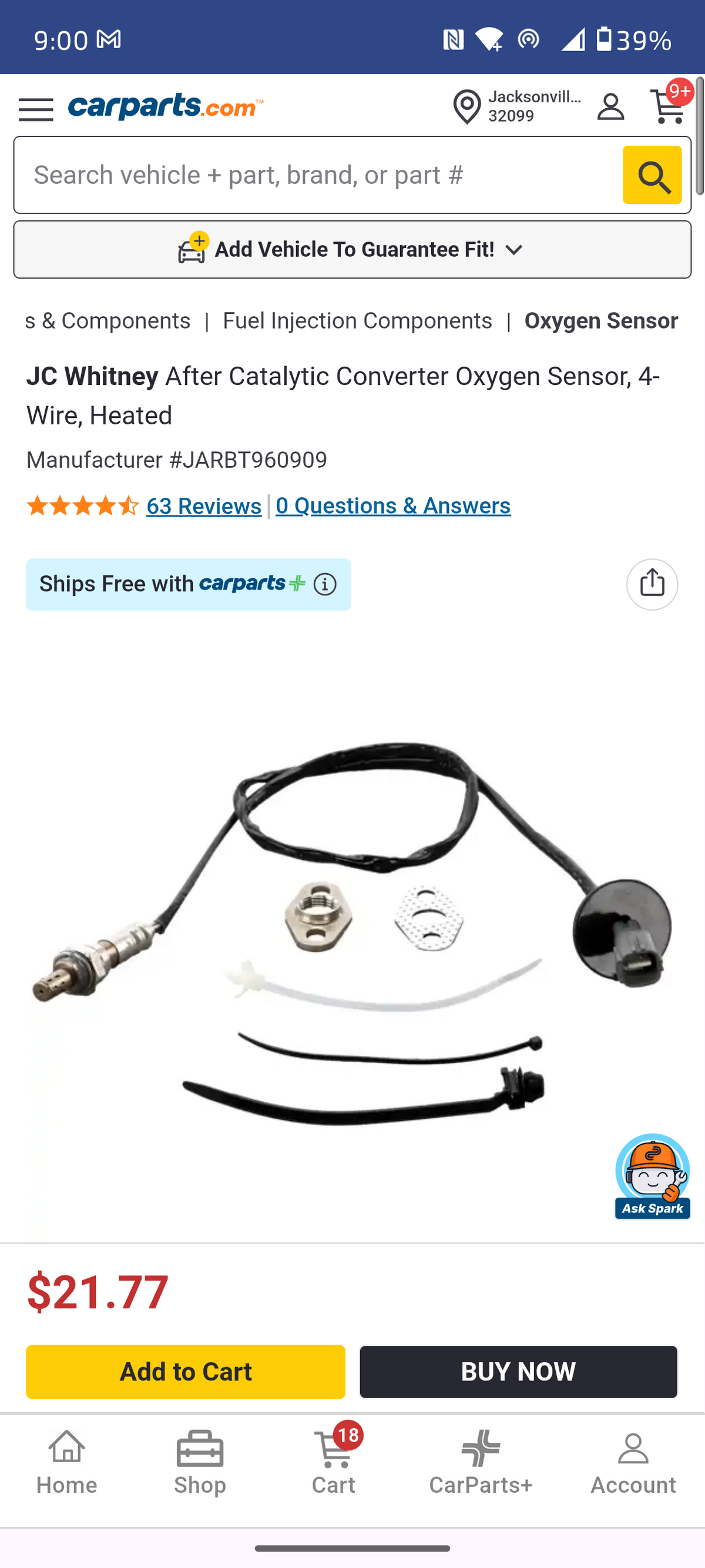 2000β2004 Toyota Tacoma Downstream O2 Oxygen Sensor (JC Whitney JARBT960909) πβ‘