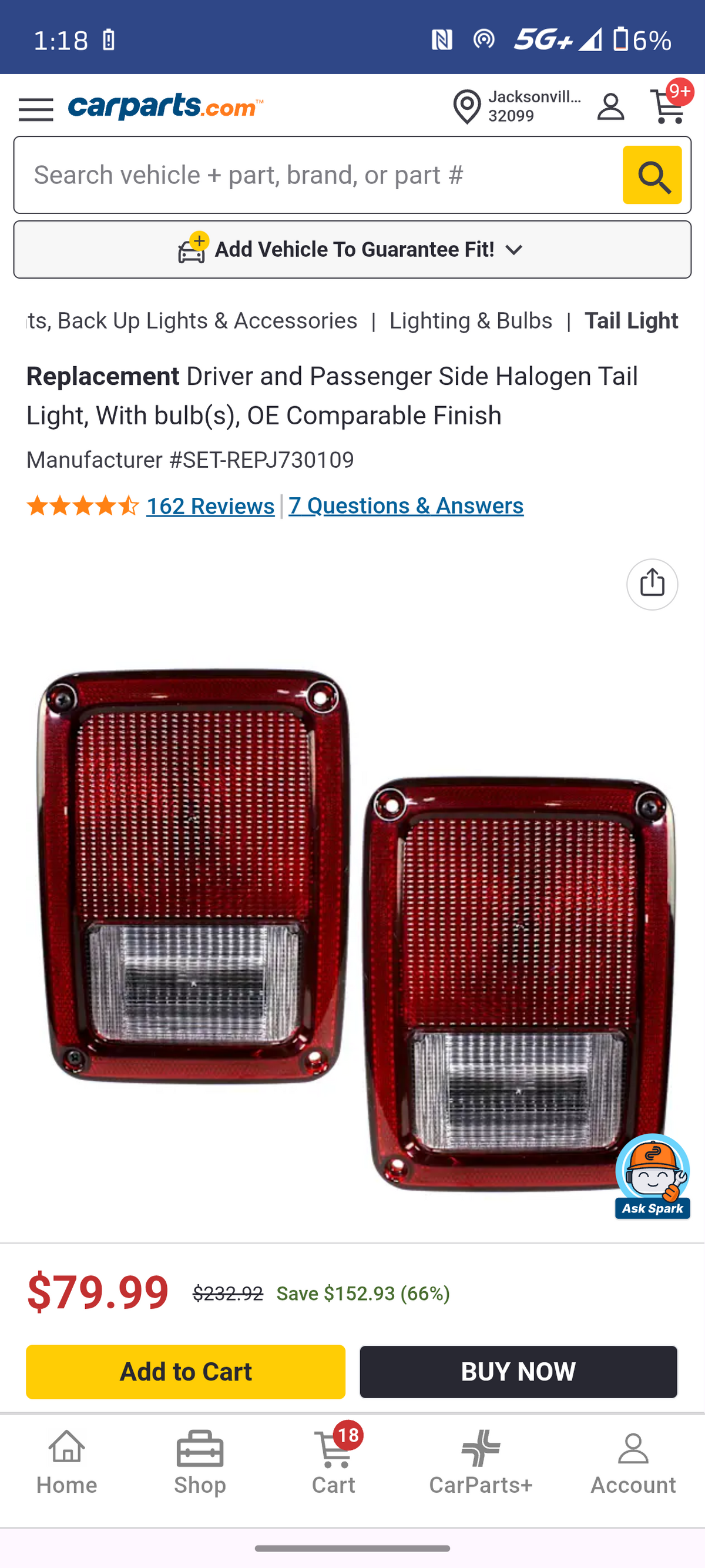 2007β2018 Jeep Wrangler Driver & Passenger Side Halogen Tail Light Pair ππ‘