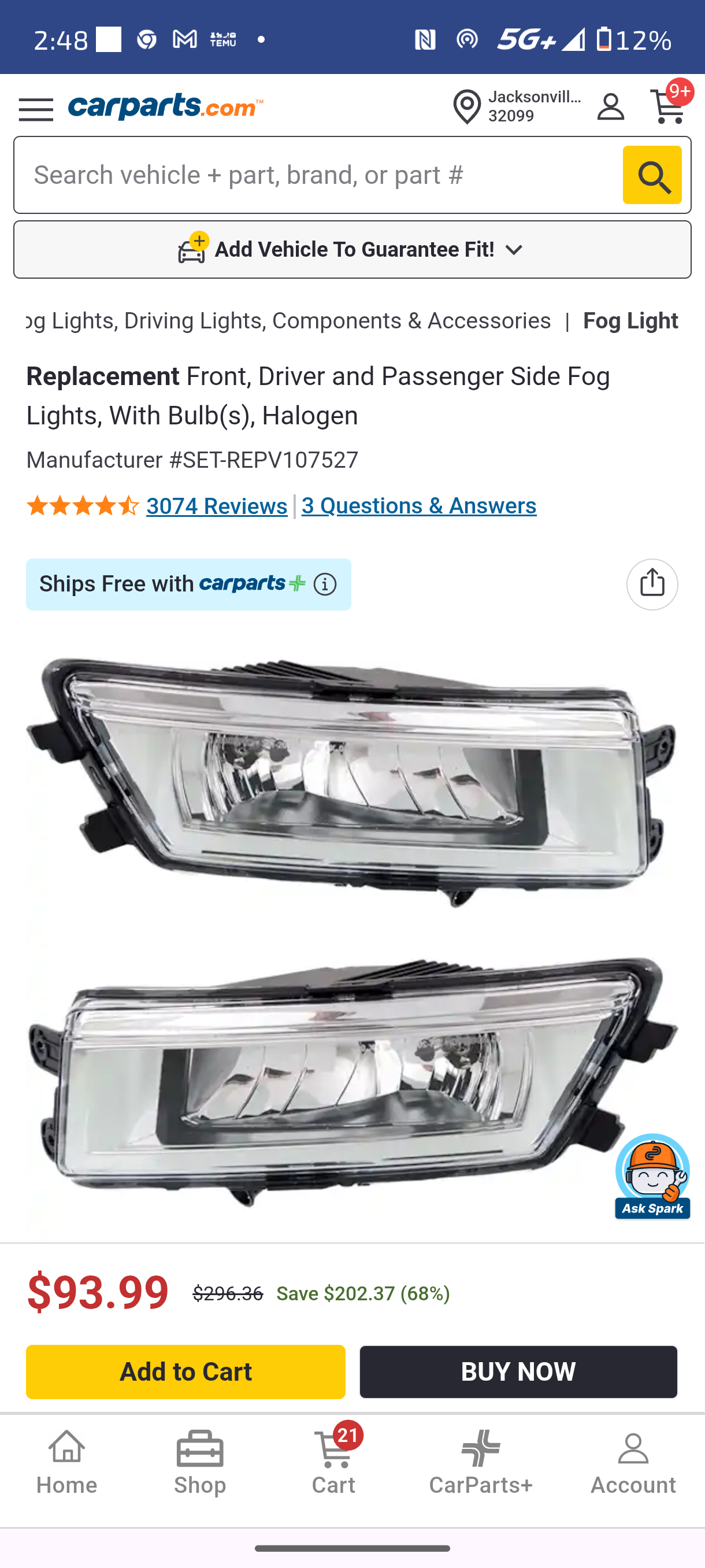 2012β2015 Volkswagen Passat Driver & Passenger Side Halogen Fog Light Pair π«οΈ
