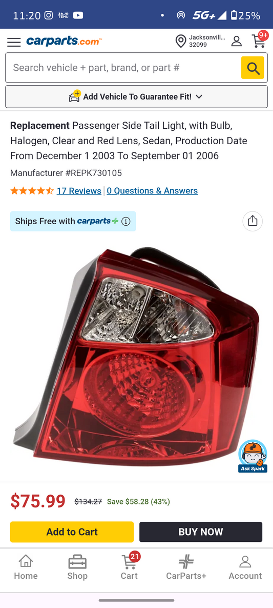 2004–2006 Kia Spectra Passenger Side Halogen Tail Light Assembly (Sedan) 🚘🚨