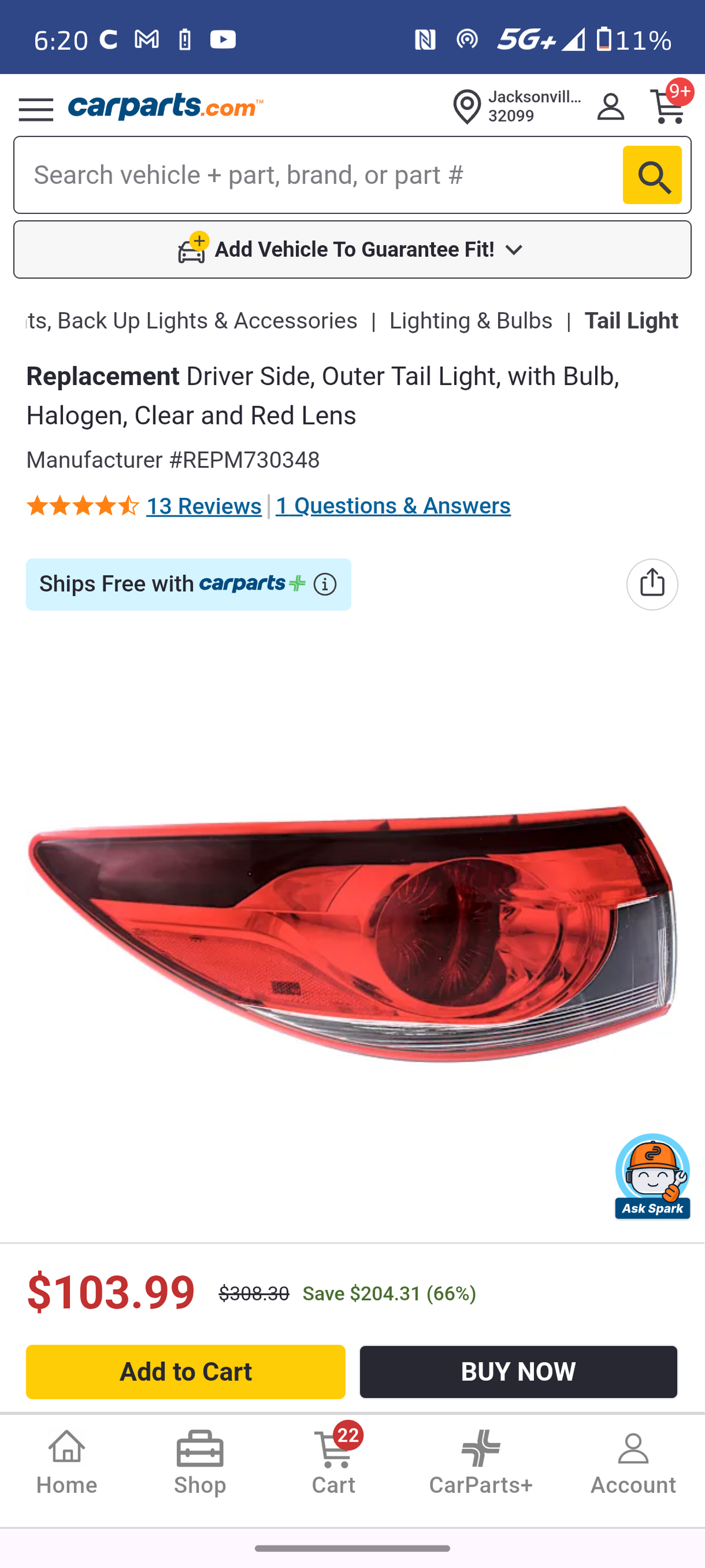 2014β2018 Mazda 6 Driver Side Outer Halogen Tail Light Assembly ππ¨