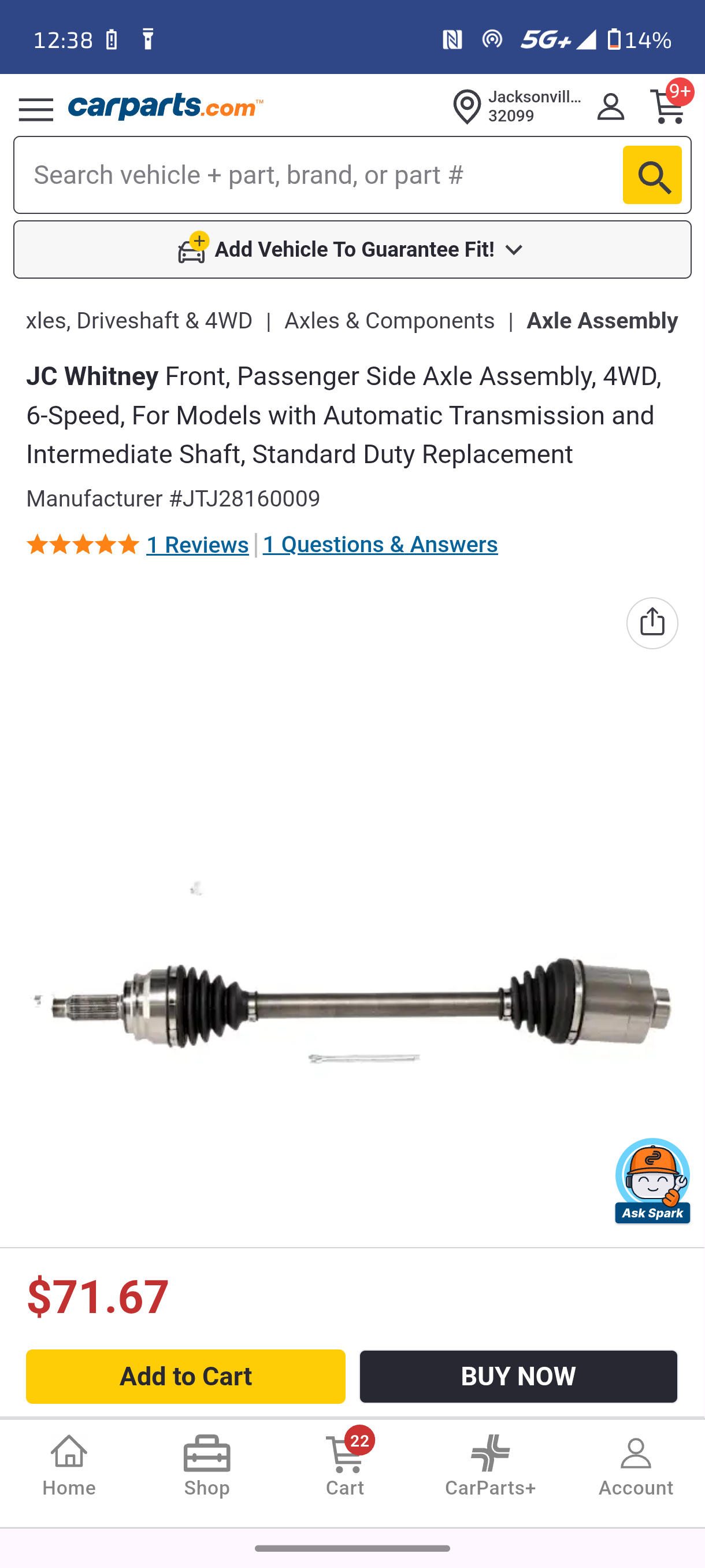 2014β2017 Jeep Compass & Patriot Front Passenger Side CV Axle Assembly (4WD / AWD, 6-Speed Auto) ππ©