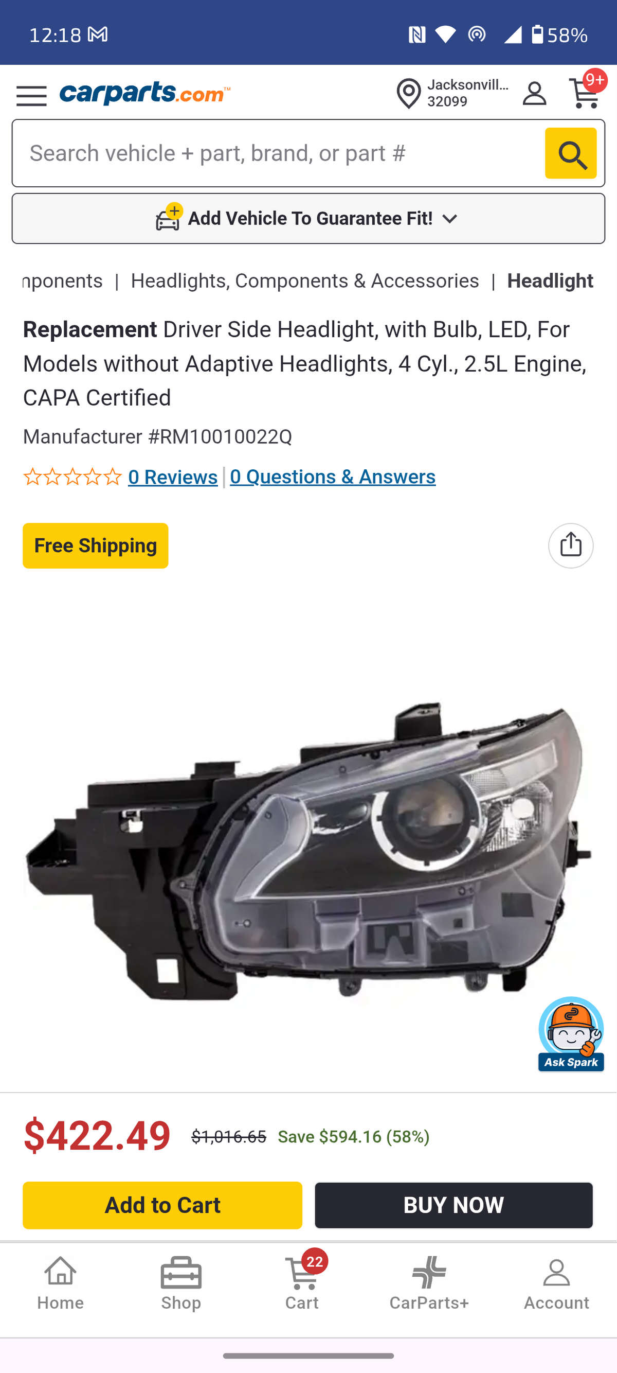 2016β2023 Mazda CX-9 Driver Side LED Headlight Assembly (CAPA Certified) ππ‘