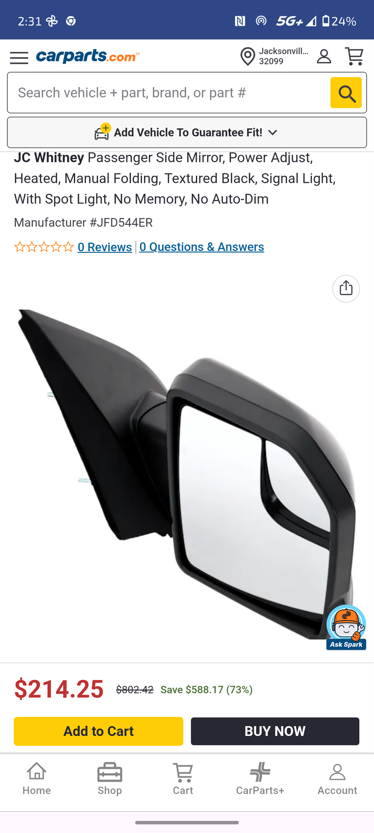 2018 Ford F-150 Passenger Side Power Heated Mirror (Textured Black / Signal Light / Spot Light) ππͺ