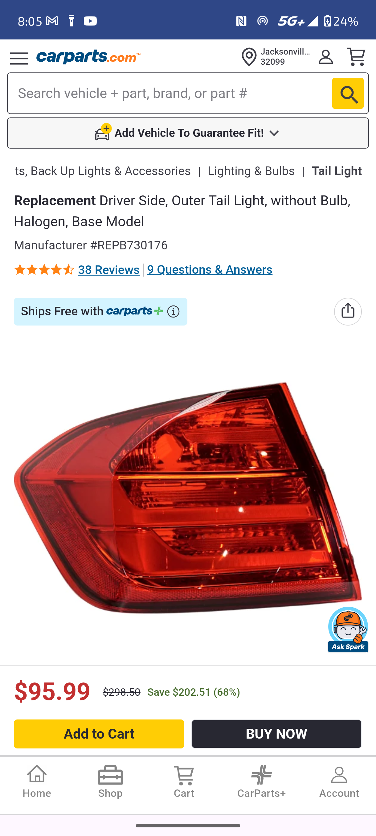 2012β2015 BMW 3 Series Driver Side Outer Tail Light Assembly (F30 Sedan / Halogen, Without Bulb) ππ‘