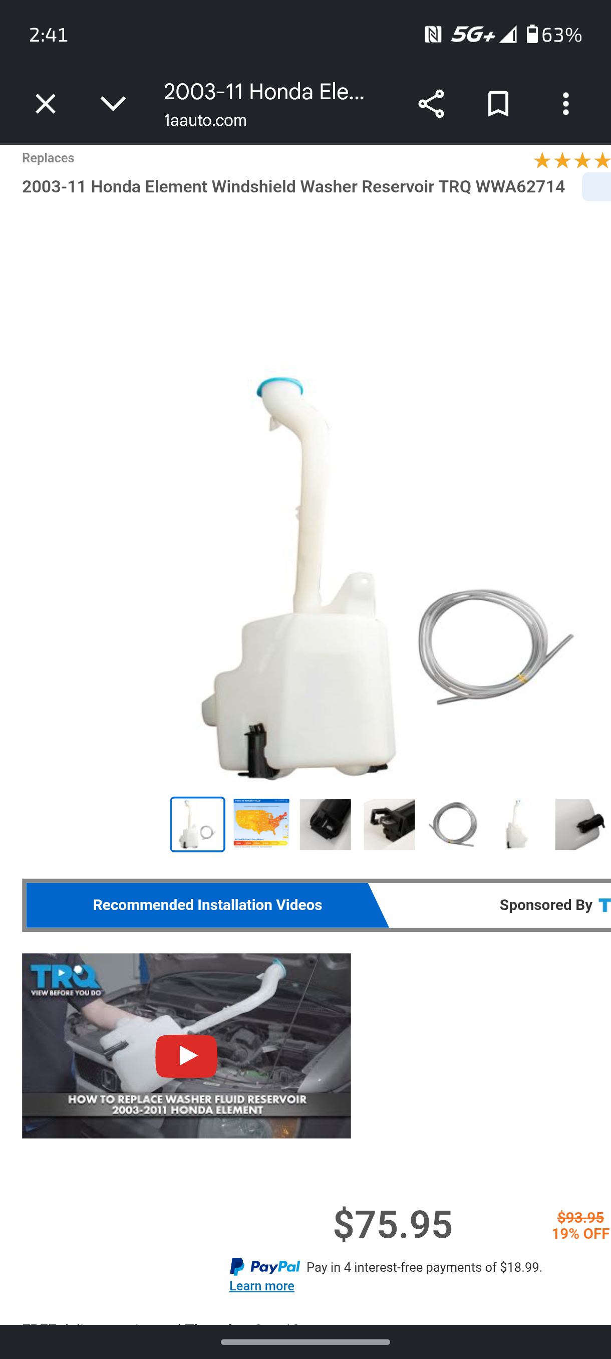 2003β2011 Honda Element Windshield Washer Reservoir Assembly with Pump ππ¦