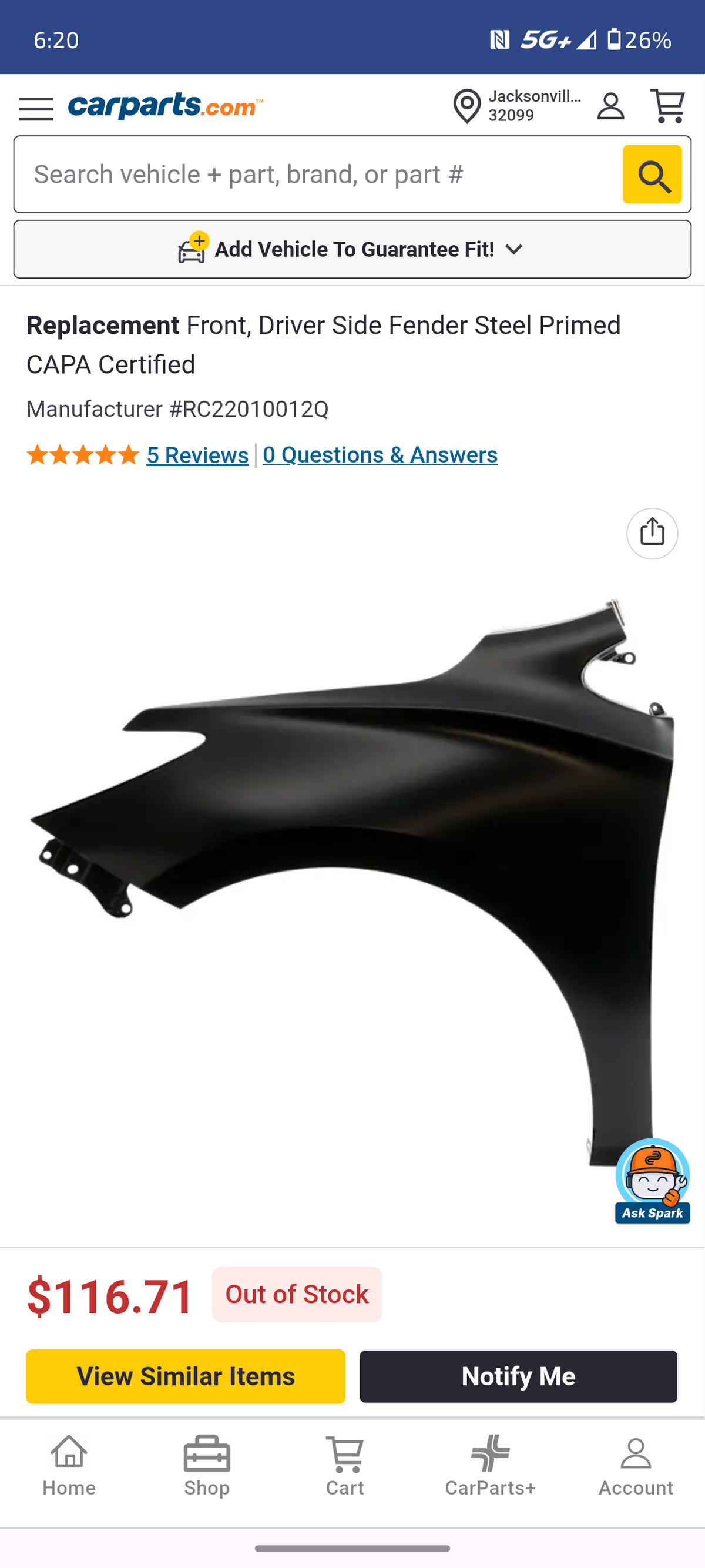 2016β2019 Chevrolet Cruze Front Driver Side Fender (CAPA Certified) ππ‘οΈ