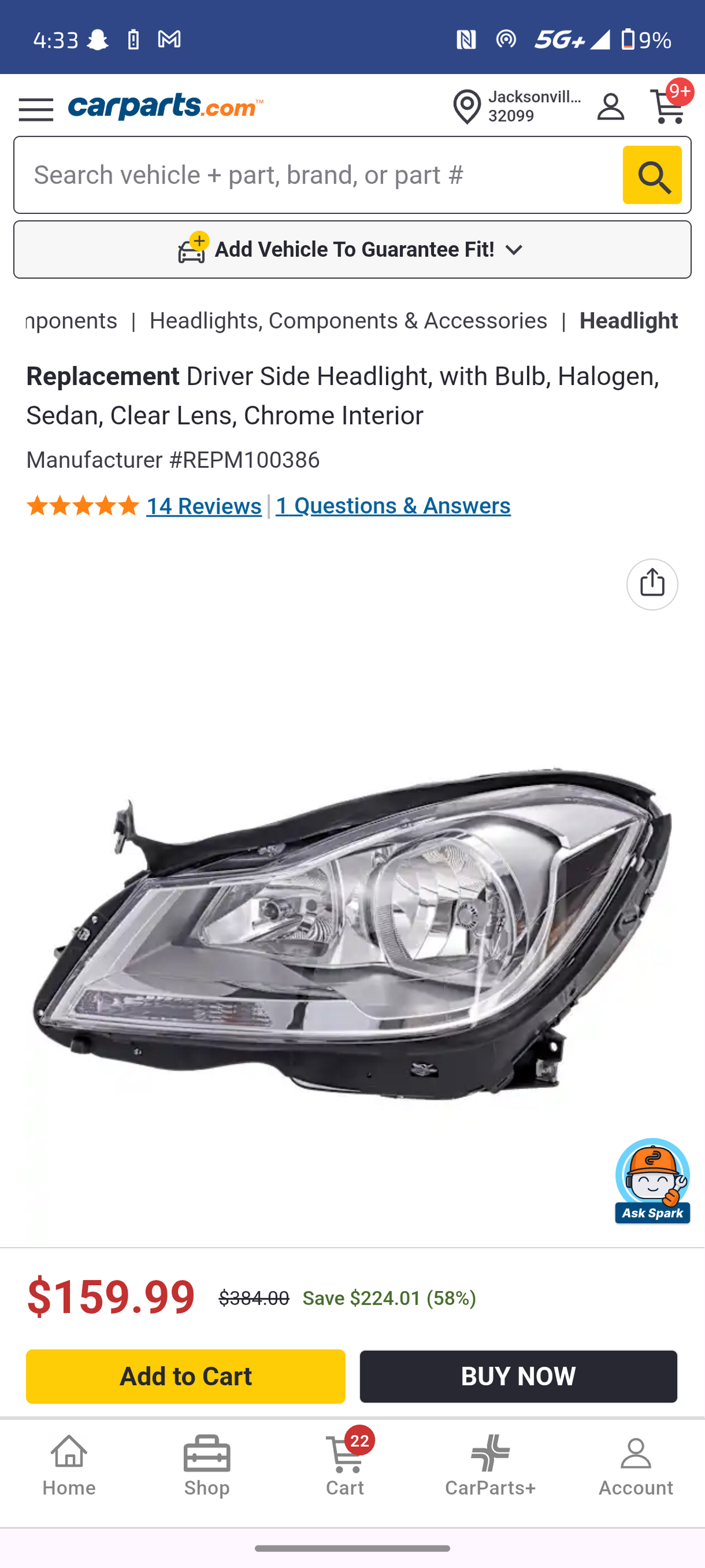 2012β2014 Mercedes-Benz C-Class & C63 AMG Driver Side Halogen Headlight Assembly (Chrome Interior) ππ»π¨