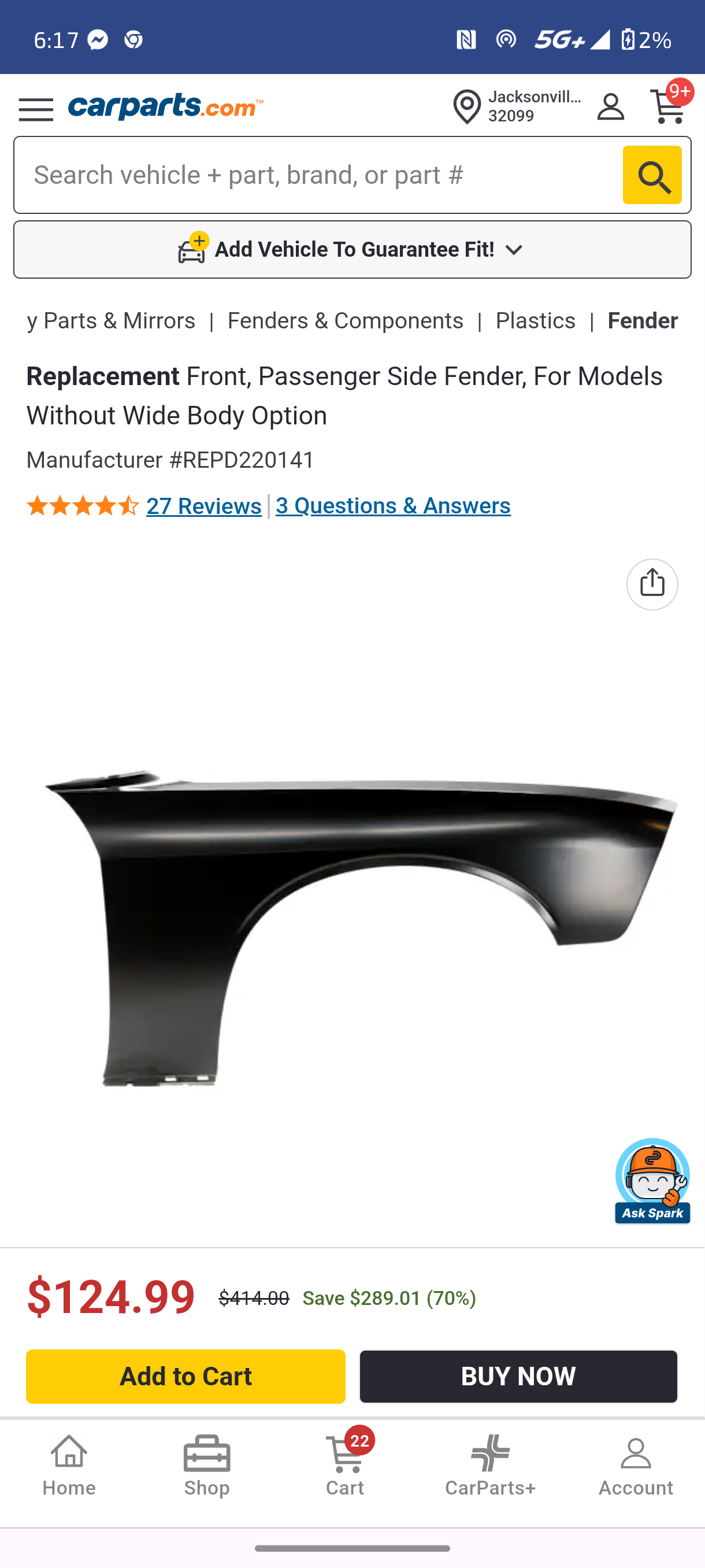 2008β2023 Dodge Challenger Front Passenger Side Fender (Without Widebody Package) πβοΈ