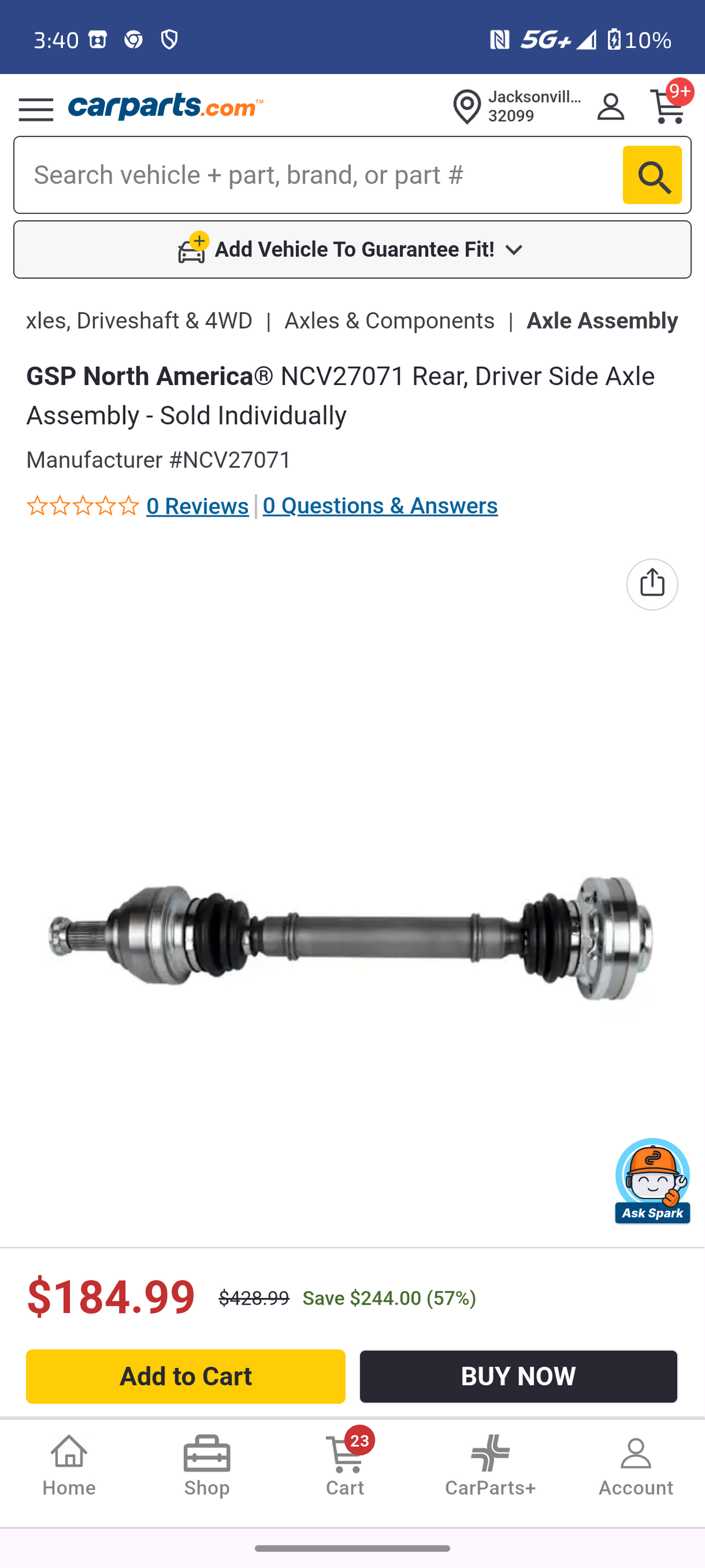 2008β2013 BMW M3 Rear Driver Side CV Axle Assembly (GSP NCV27071) ποΈβοΈ
