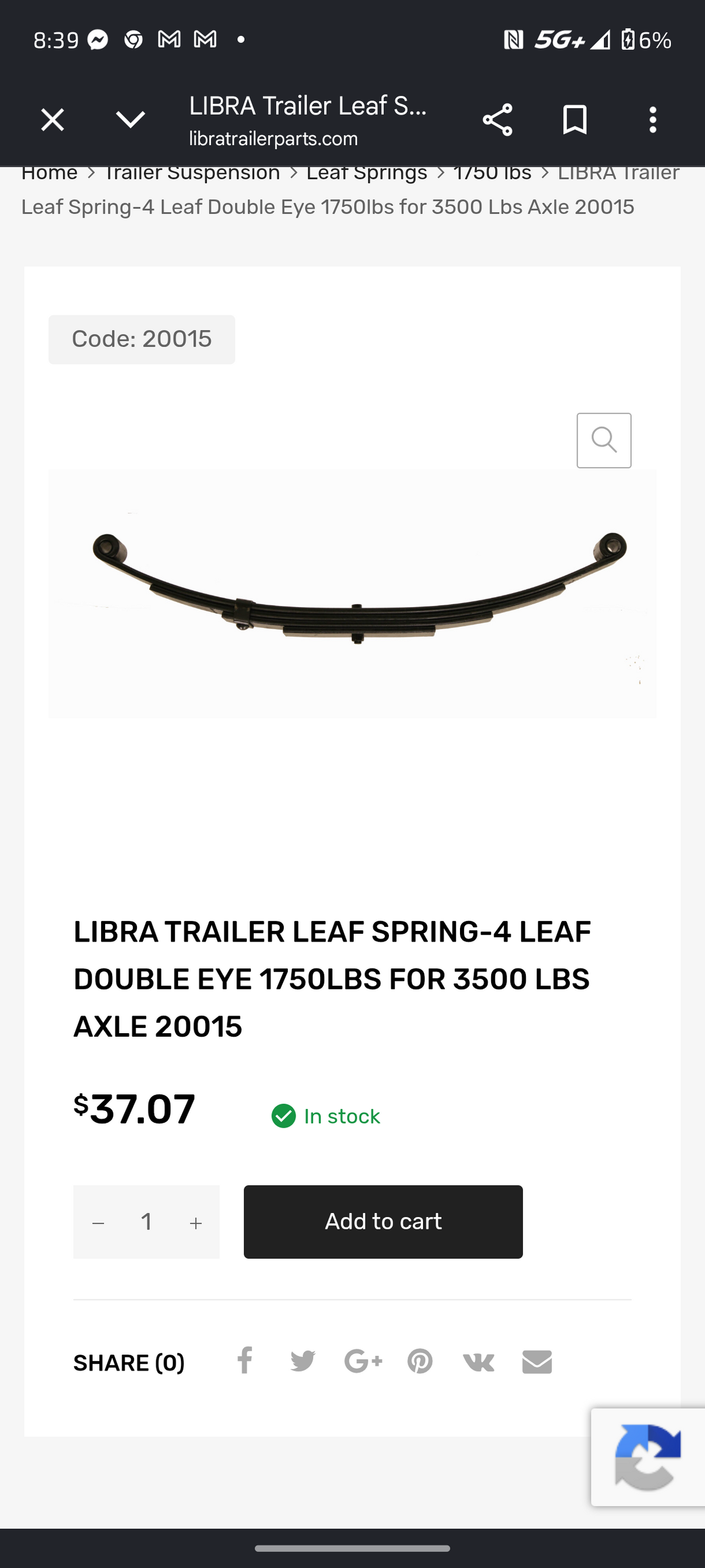 Universal Trailer 4-Leaf Double Eye Leaf Spring 1,750 lbs (For 3,500 lb Axles) πβοΈ