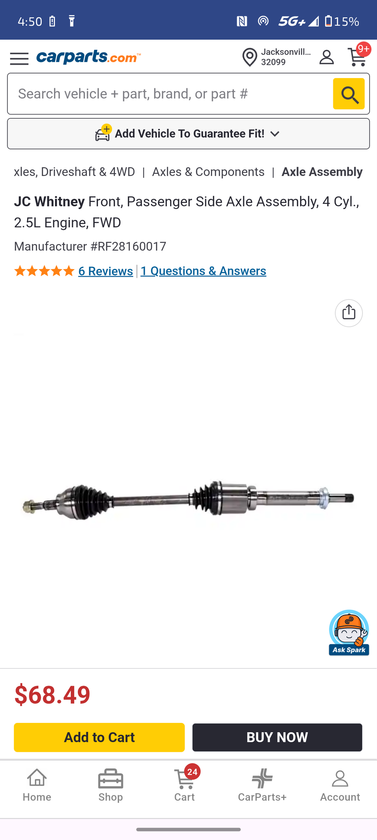 2013β2016 Ford Escape Front Passenger Side CV Axle Assembly βοΈπ
