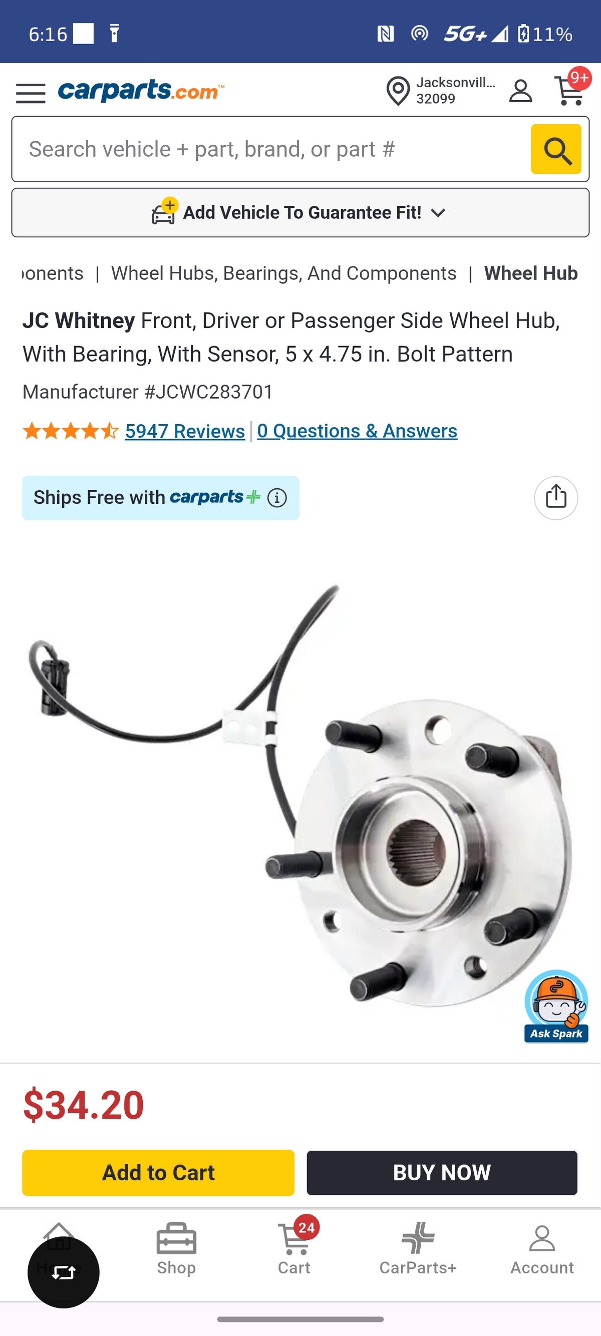 1997β2005 Chevy S10, GMC Sonoma, Jimmy, Blazer & Isuzu Hombre Front Wheel Hub & Bearing Assembly w/ ABS Sensor ππ