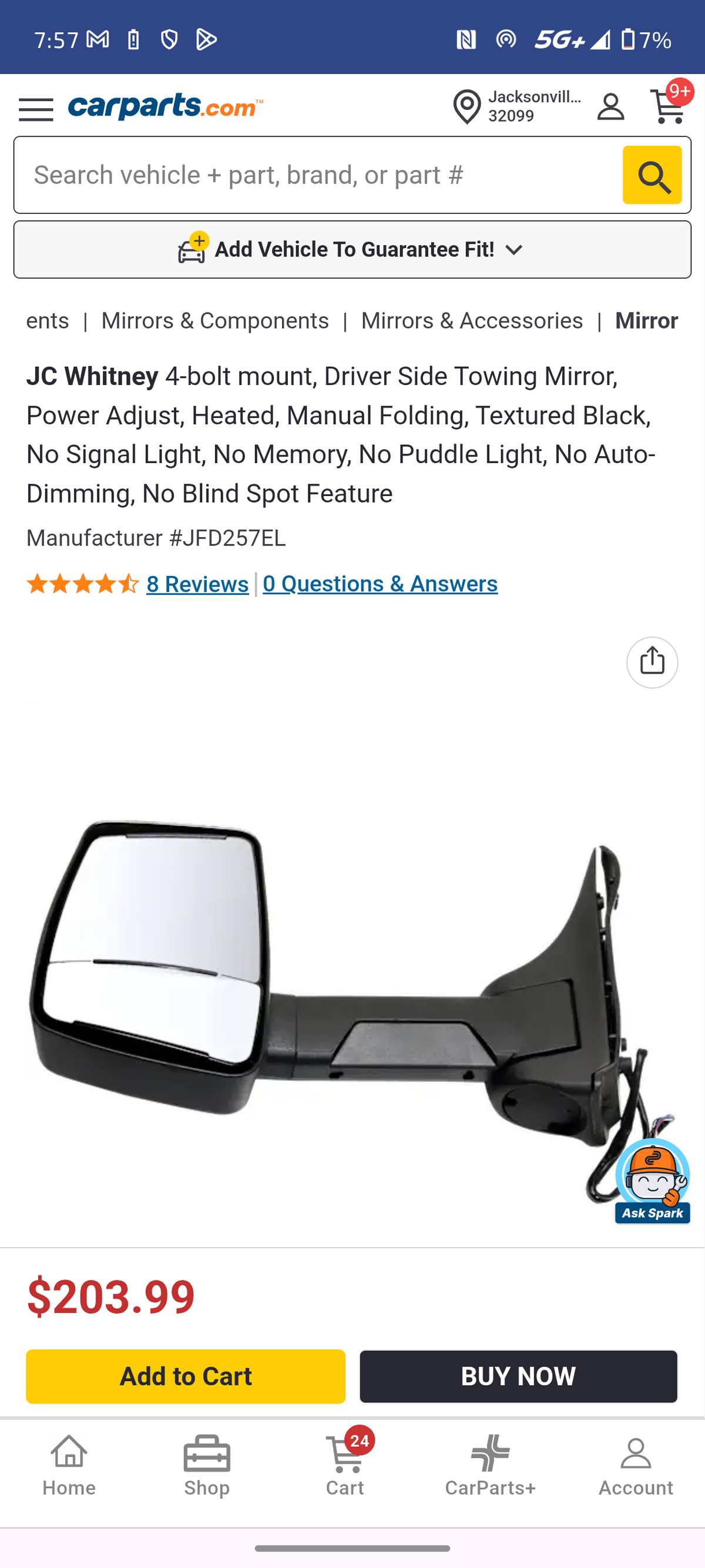 1992β2015 Ford E-Series Van Driver Side Power Heated Towing Mirror πͺπ