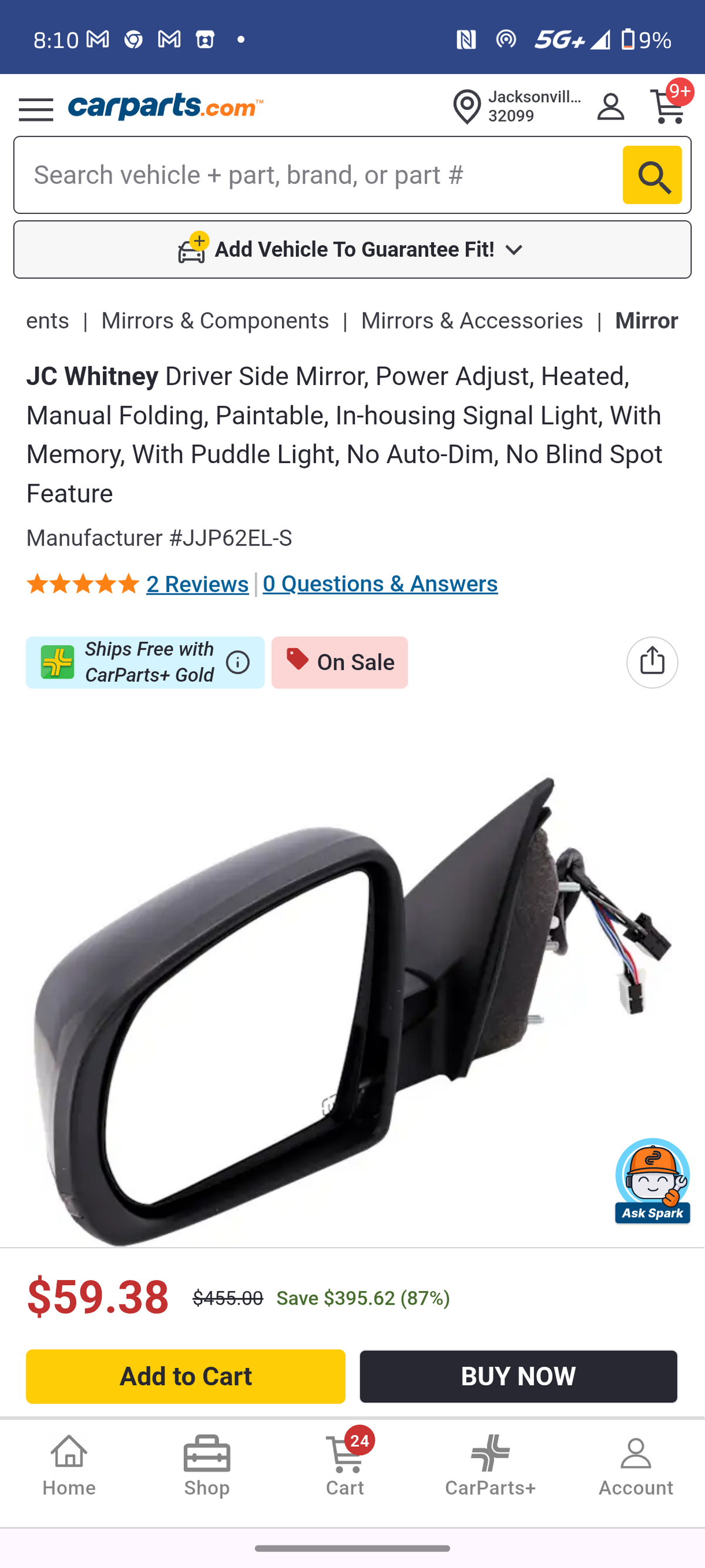2014β2018 Jeep Cherokee Driver Side Power Heated Door Mirror w/ Turn Signal & Puddle Light ππͺ