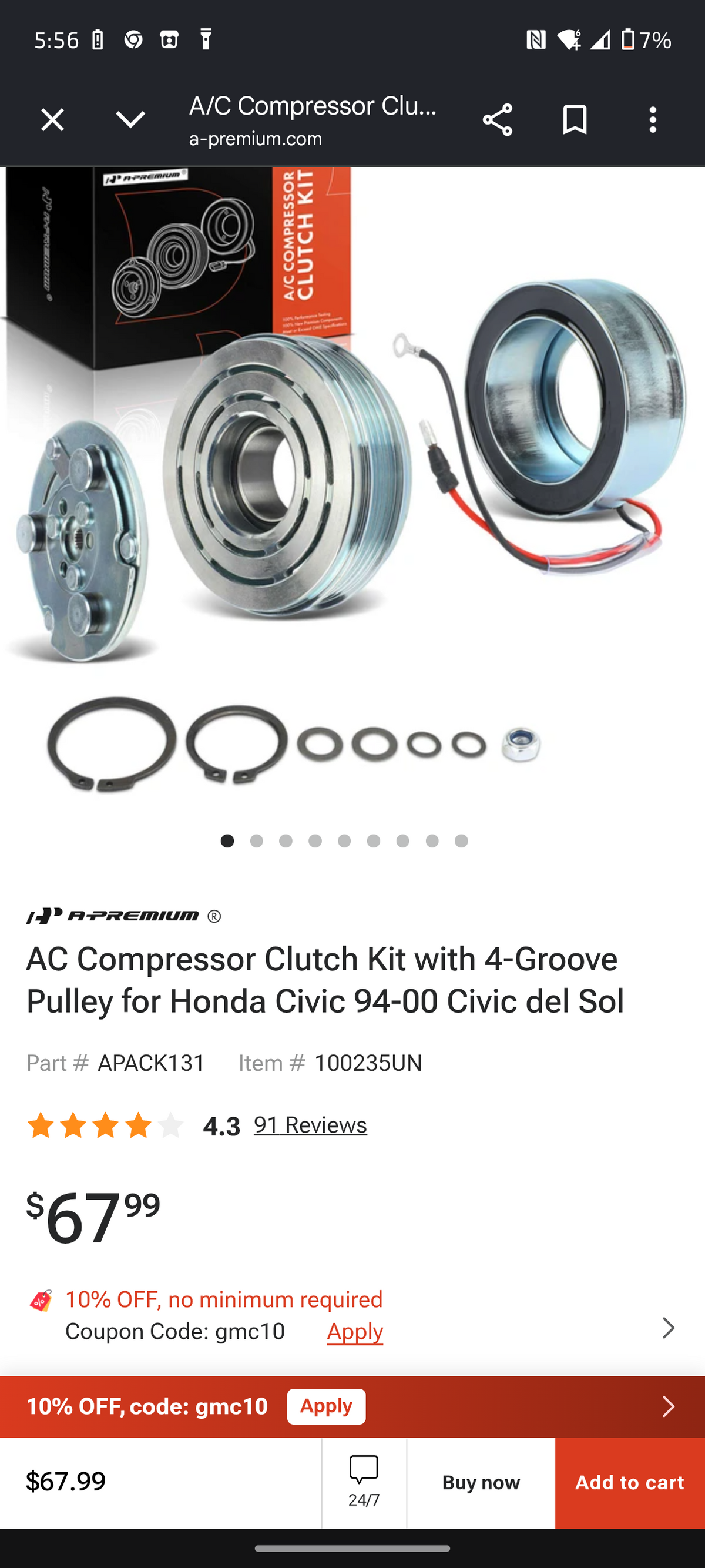1994β2001 Honda Civic / Civic del Sol / CR-V A/C Compressor Clutch Kit βοΈπ