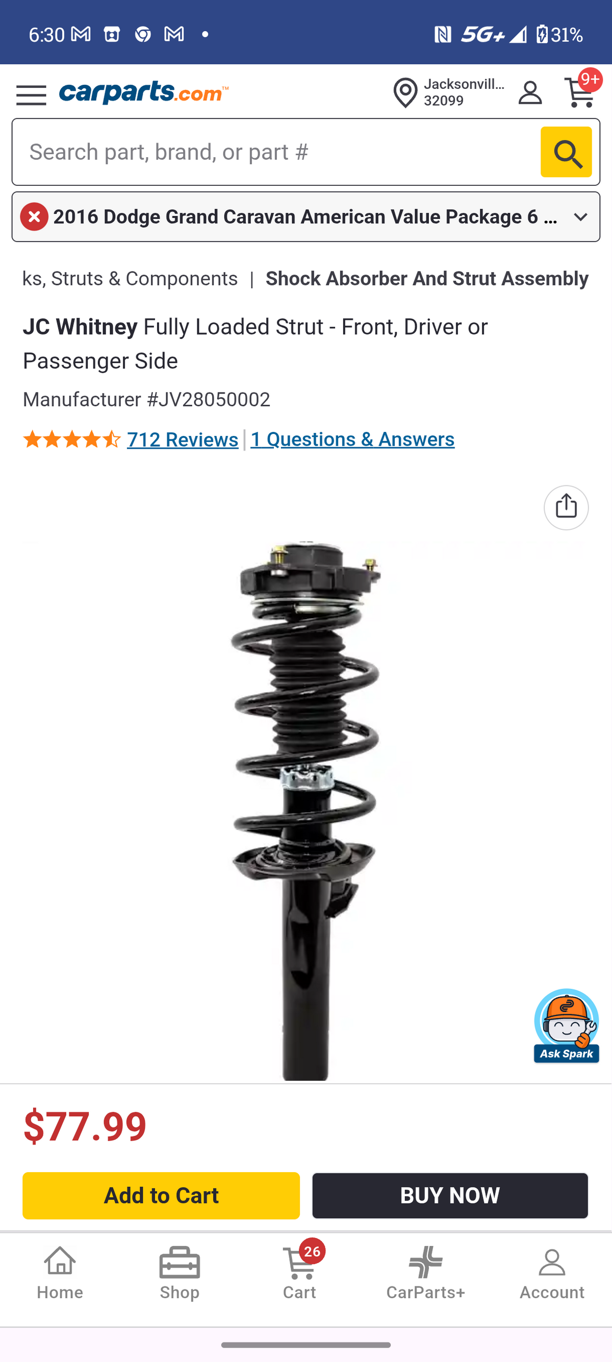 2005β2019 Volkswagen Jetta / Golf / Beetle / Eos / Audi A3 Fully Loaded Front Strut Assembly βοΈπ