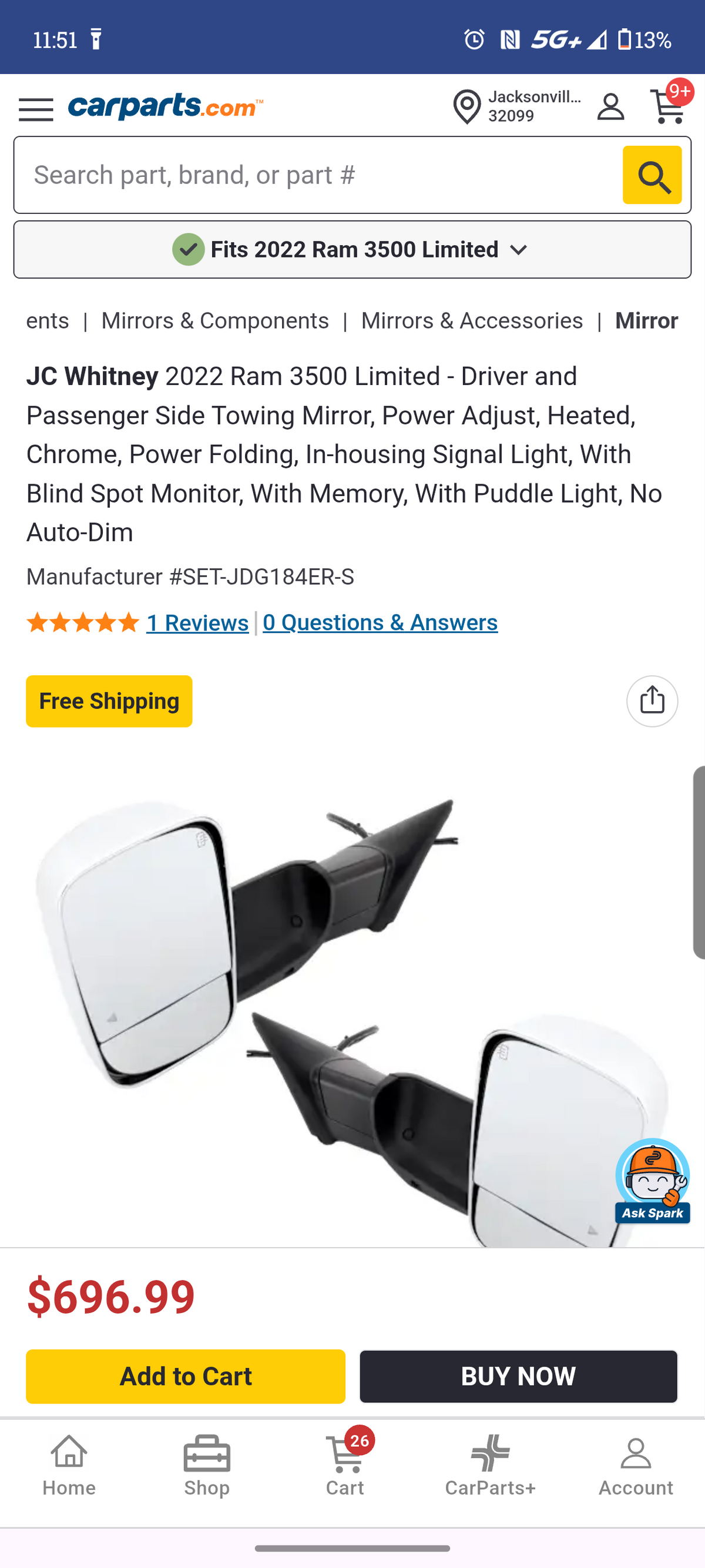 2019β2022 Ram 2500 & 3500 Power Folding Chrome Towing Mirrors Pair w/ Blind Spot & Memory β‘π