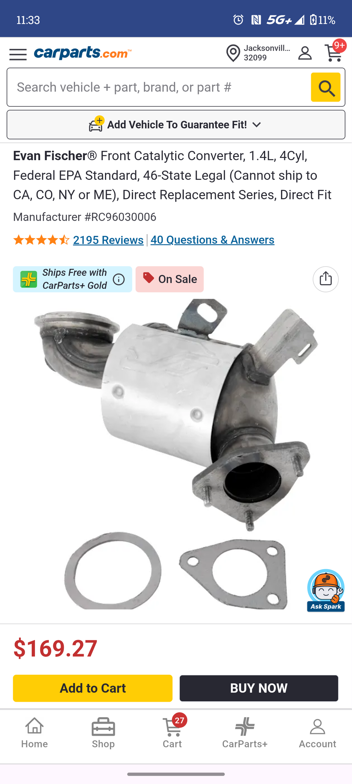 2011β2016 Chevrolet Cruze & Sonic 1.4L Turbo Front Catalytic Converter (Federal EPA Standard) β‘π