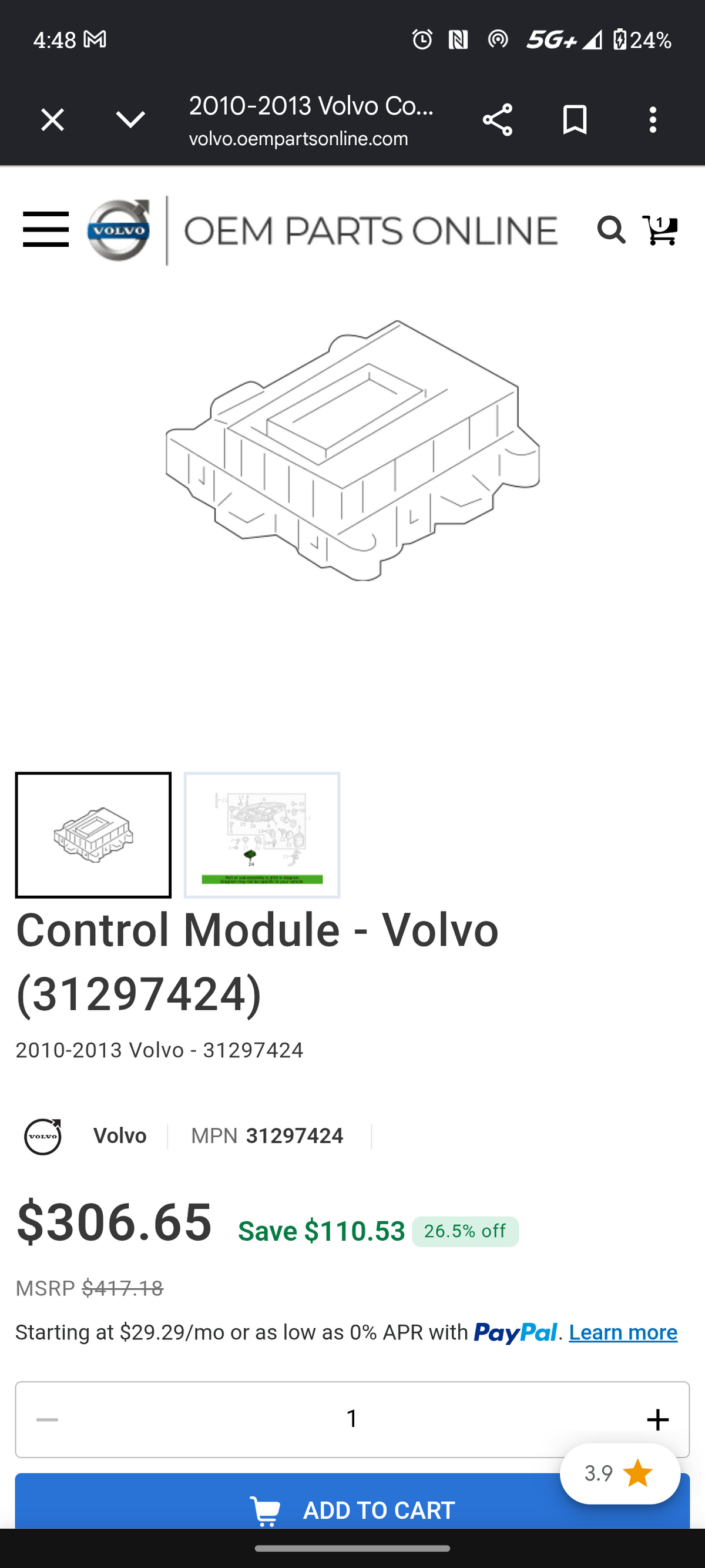 2010β2013 Genuine Volvo Active HID Bi-Xenon Headlight Control Module Ballast (Fits C30, C70) β‘π