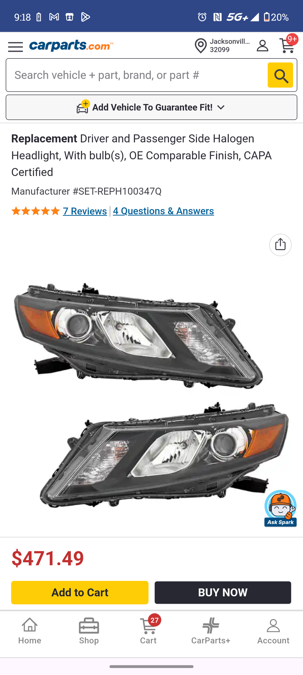 2010β2012 Honda Accord Crosstour Driver & Passenger Side Halogen Headlight Assemblies (Pair Set - CAPA Certified) β‘π