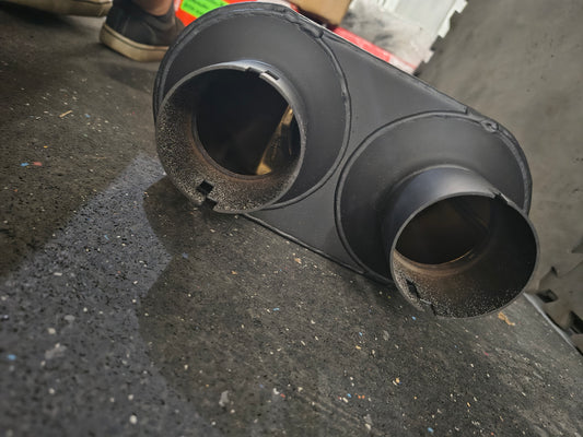 Universal Fit Rough Country Black Stainless Steel Performance Dual Exhaust Muffler (3" Inlet / Dual 2.5" Outlets) 🚘🔊