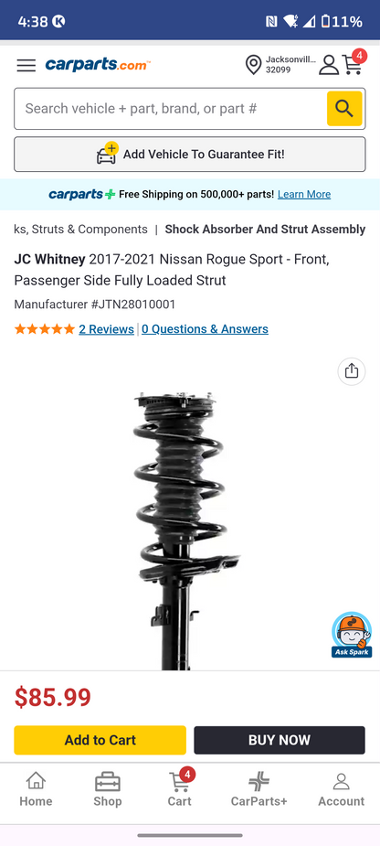 2014-2020 Nissan Rogue, 2017-2021 Rogue Sport Front Passenger Side Loaded Strut (RH) 🇯🇵🚘