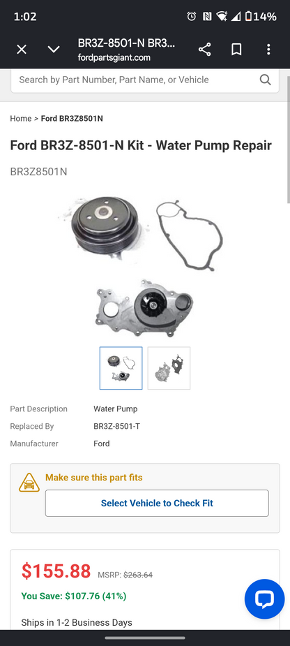 2011-2019 Ford F-150 Mustang Transit 150 250 350 3.5L 3.7L V6 Genuine OEM Ford Water Pump w/ Gasket