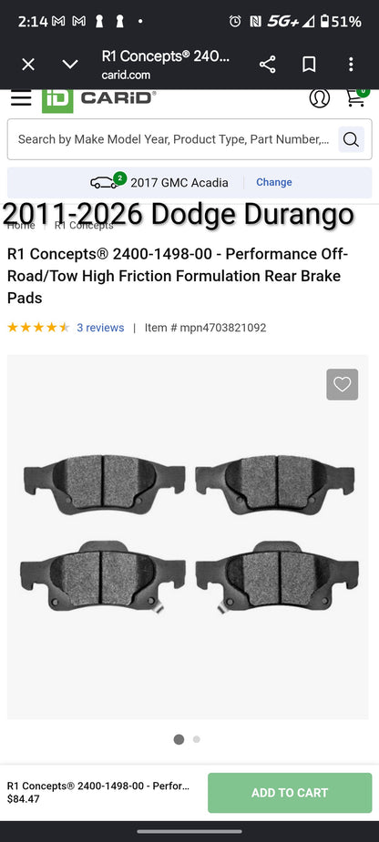2011-2024 Jeep Grand Cherokee / Dodge Durango Rear Heavy Duty Performance Brake Pad Set 🚗🛑