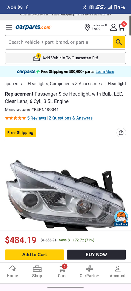 2015-2018 Nissan Murano Passenger Side LED Headlight Assembly 🚘💡