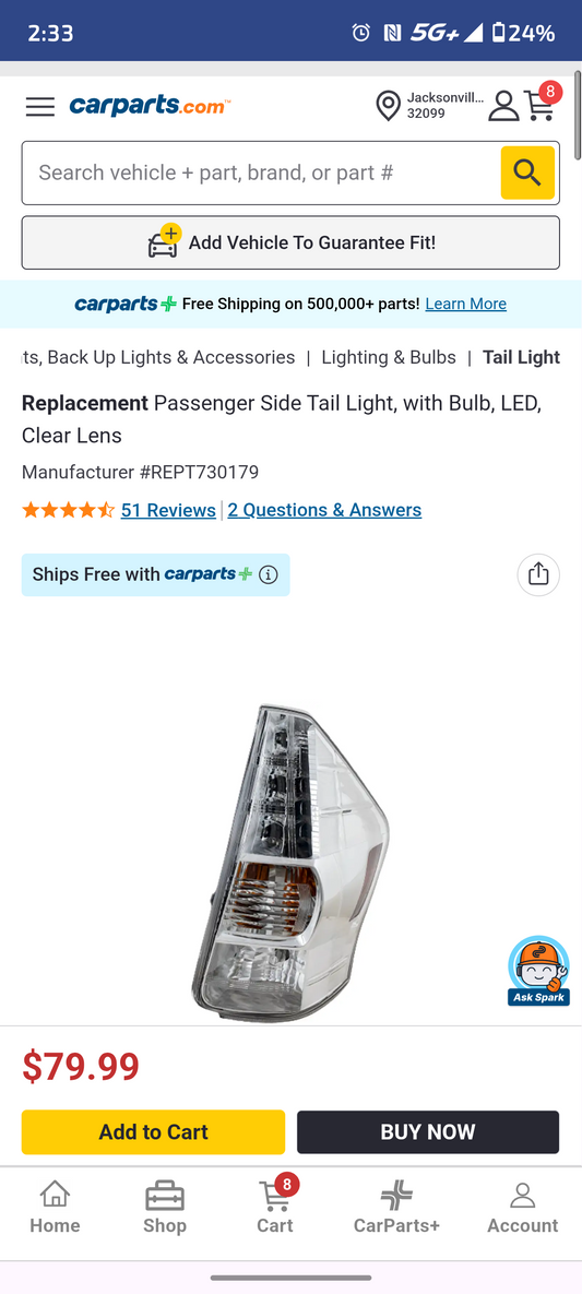 2012-2014 Toyota Prius V Passenger Side LED Tail Light Assembly (RH) 🇯🇵💡