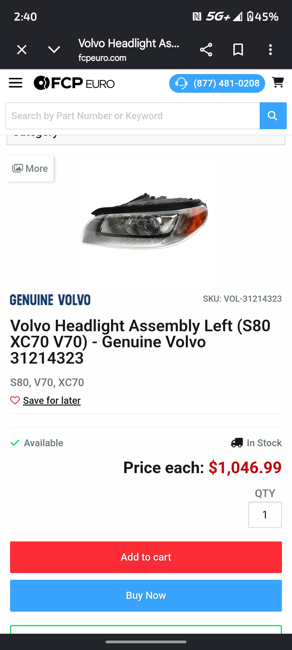 2007-2014 Volvo S80 V70 XC70 Driver Side Active Xenon / HID Headlight Assembly (LH) 🇸🇪💡