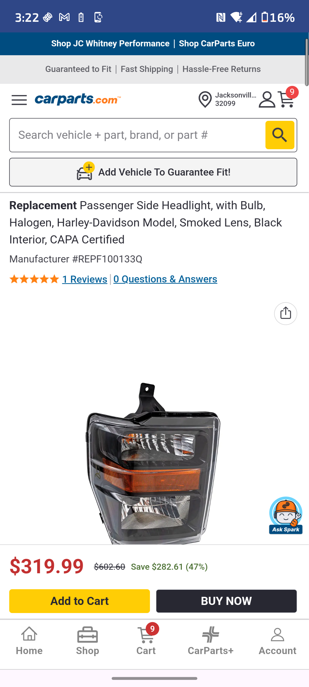 2008-2010 Ford F-250 / F-350 / Harley-Davidson Edition Passenger Side Halogen Headlight - CAPA Certified (Part # REPF100133Q) 🛻💡